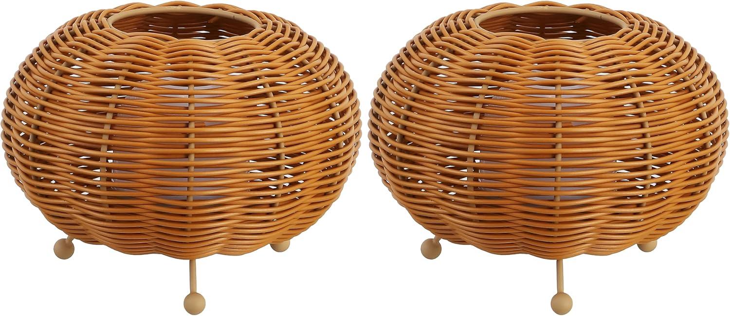 imageJONATHAN Y JYL7156ASET2 Kairi 575quot Modern Bohemian IndoorOutdoor Faux Rattan Lantern RechargeableCordless Dimmable Integrated LED Table Lamp Patio Porch Backyard Light Brown Set of 2