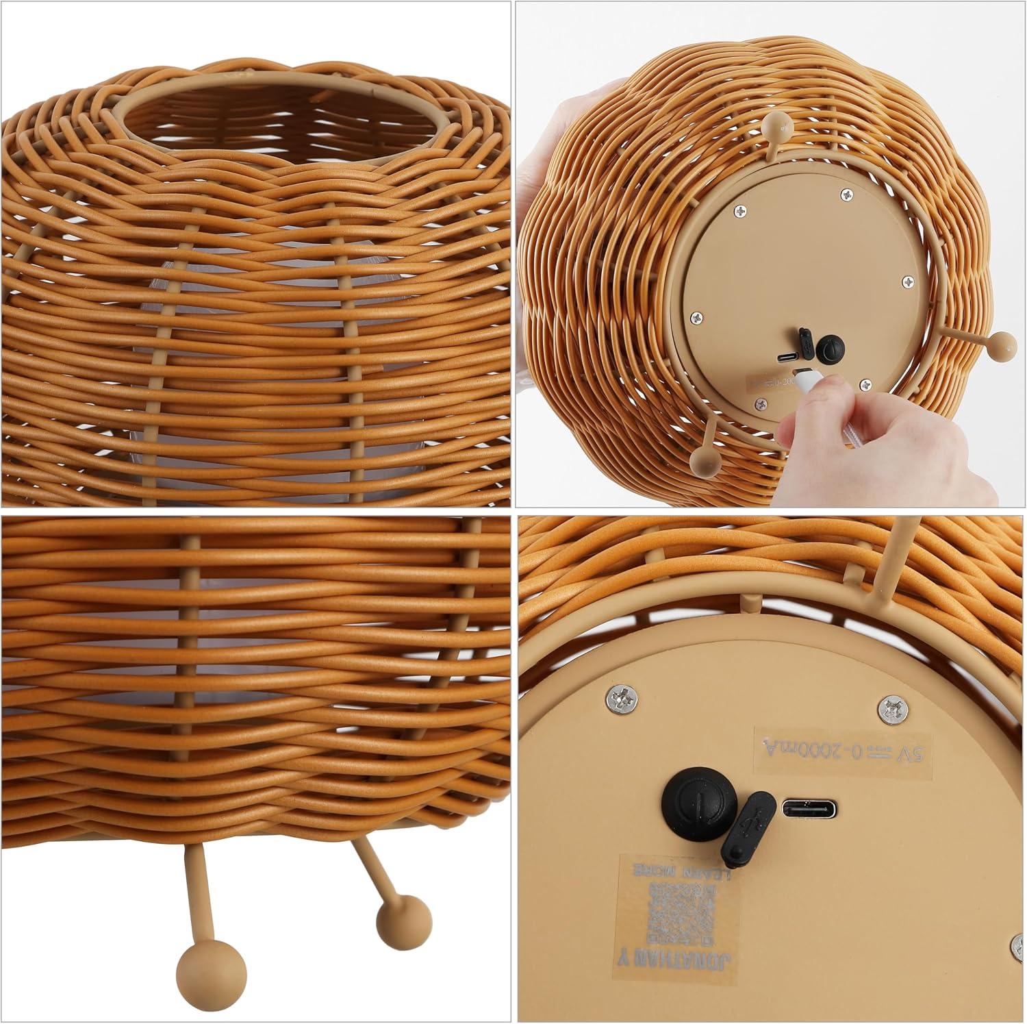 imageJONATHAN Y JYL7156ASET2 Kairi 575quot Modern Bohemian IndoorOutdoor Faux Rattan Lantern RechargeableCordless Dimmable Integrated LED Table Lamp Patio Porch Backyard Light Brown Set of 2