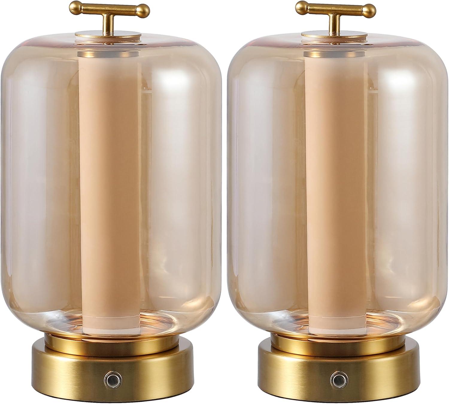 imageJONATHAN Y JYL7160ASET2 Milou 1075quot Vintage Glam Lantern RechargeableCordless Dimmable Integrated LED Table Lamp with Touch Sensor Bedroom Living Room Office Dining Room GoldAmber Set of 2Brass GoldAmber