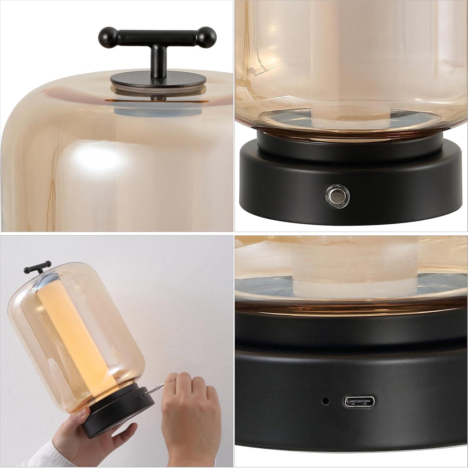 imageJONATHAN Y JYL7160ASET2 Milou 1075quot Vintage Glam Lantern RechargeableCordless Dimmable Integrated LED Table Lamp with Touch Sensor Bedroom Living Room Office Dining Room GoldAmber Set of 2BlackAmber