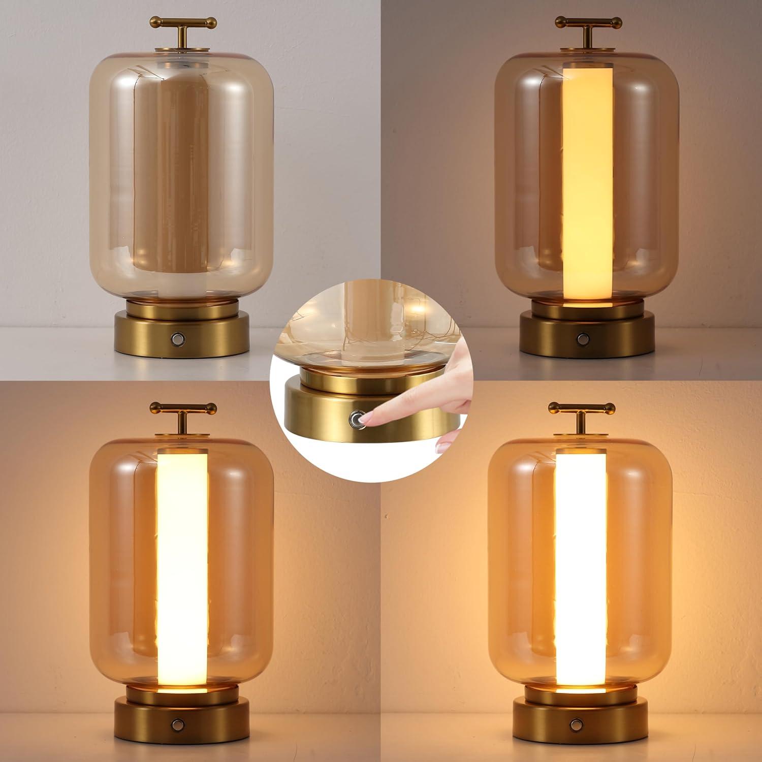 imageJONATHAN Y JYL7160ASET2 Milou 1075quot Vintage Glam Lantern RechargeableCordless Dimmable Integrated LED Table Lamp with Touch Sensor Bedroom Living Room Office Dining Room GoldAmber Set of 2Brass GoldAmber