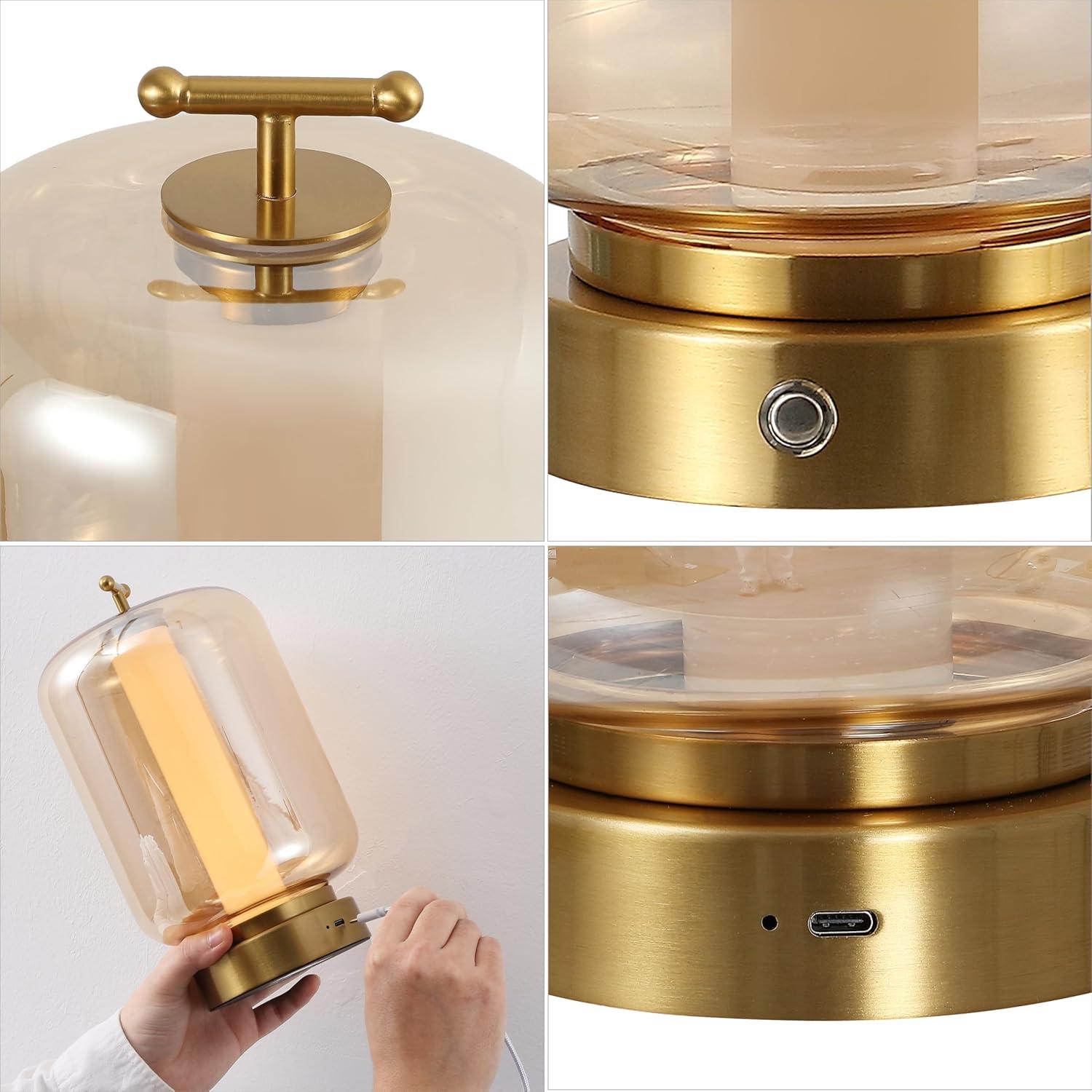 imageJONATHAN Y JYL7160ASET2 Milou 1075quot Vintage Glam Lantern RechargeableCordless Dimmable Integrated LED Table Lamp with Touch Sensor Bedroom Living Room Office Dining Room GoldAmber Set of 2Brass GoldAmber