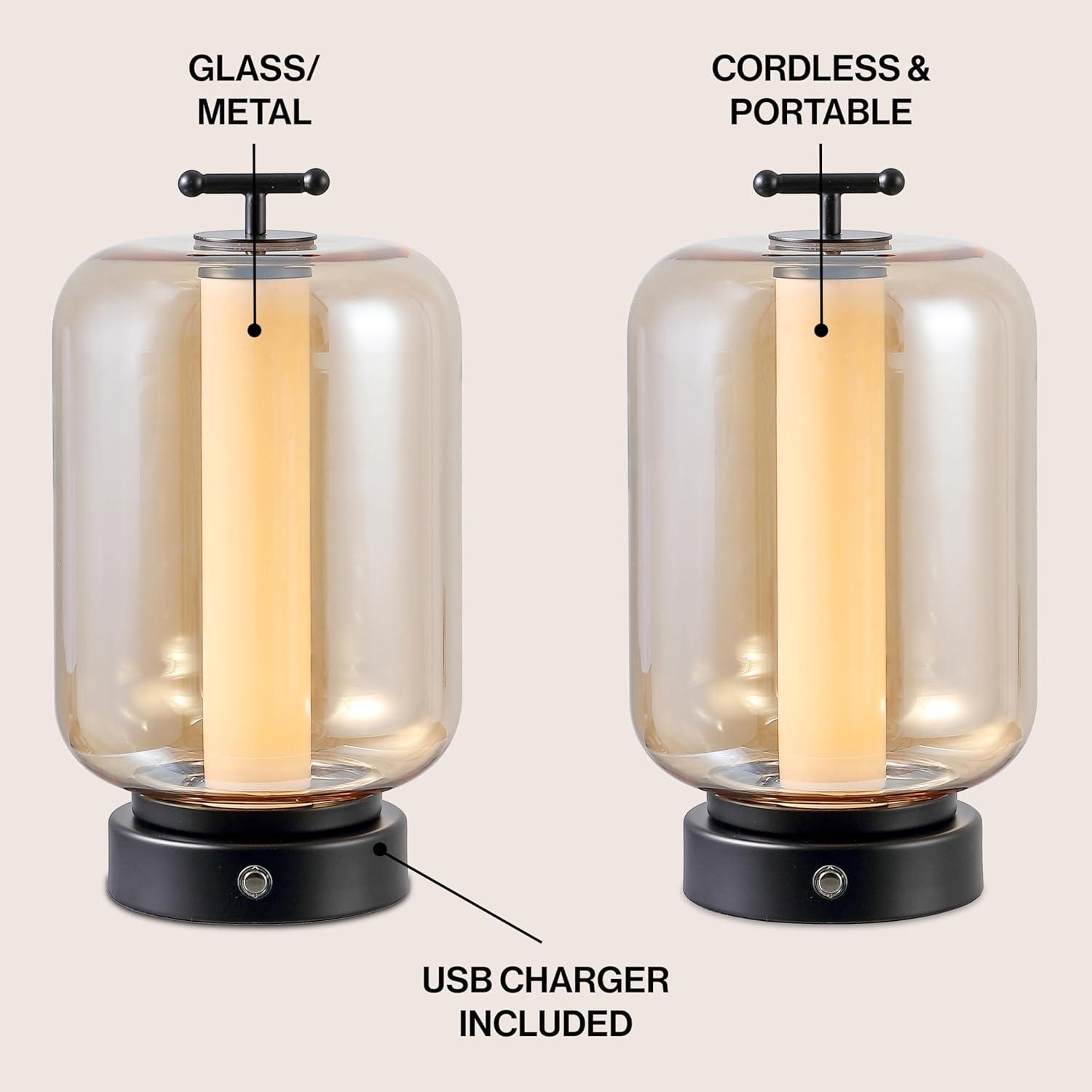 imageJONATHAN Y JYL7160ASET2 Milou 1075quot Vintage Glam Lantern RechargeableCordless Dimmable Integrated LED Table Lamp with Touch Sensor Bedroom Living Room Office Dining Room GoldAmber Set of 2BlackAmber