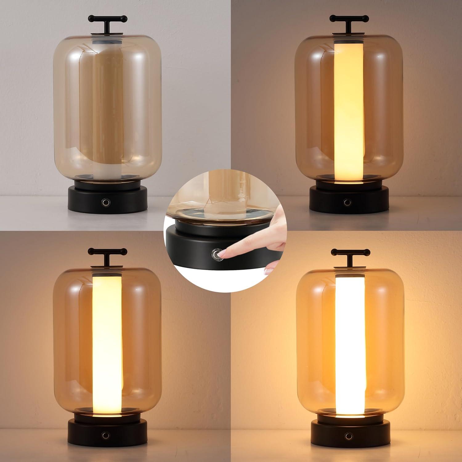 imageJONATHAN Y JYL7160ASET2 Milou 1075quot Vintage Glam Lantern RechargeableCordless Dimmable Integrated LED Table Lamp with Touch Sensor Bedroom Living Room Office Dining Room GoldAmber Set of 2BlackAmber