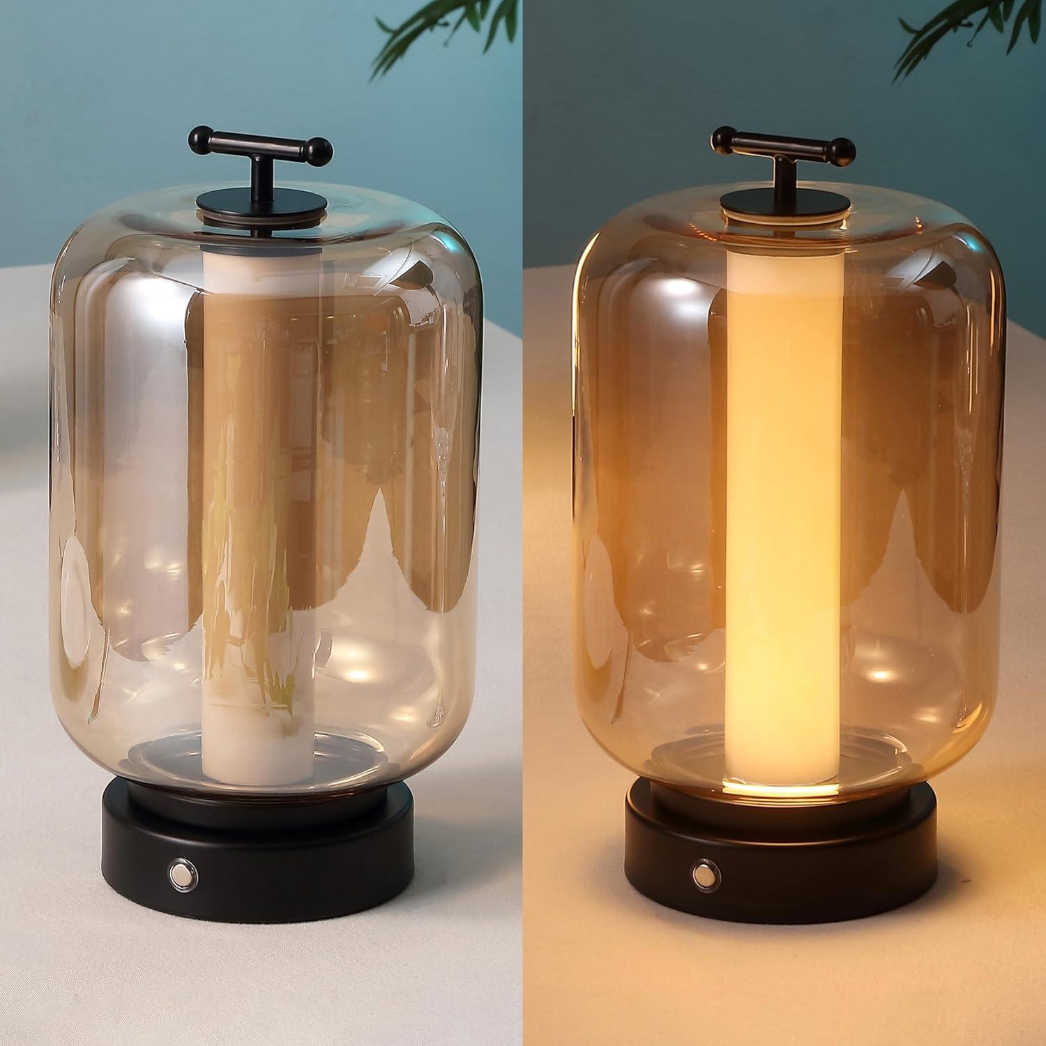 imageJONATHAN Y JYL7160ASET2 Milou 1075quot Vintage Glam Lantern RechargeableCordless Dimmable Integrated LED Table Lamp with Touch Sensor Bedroom Living Room Office Dining Room GoldAmber Set of 2BlackAmber