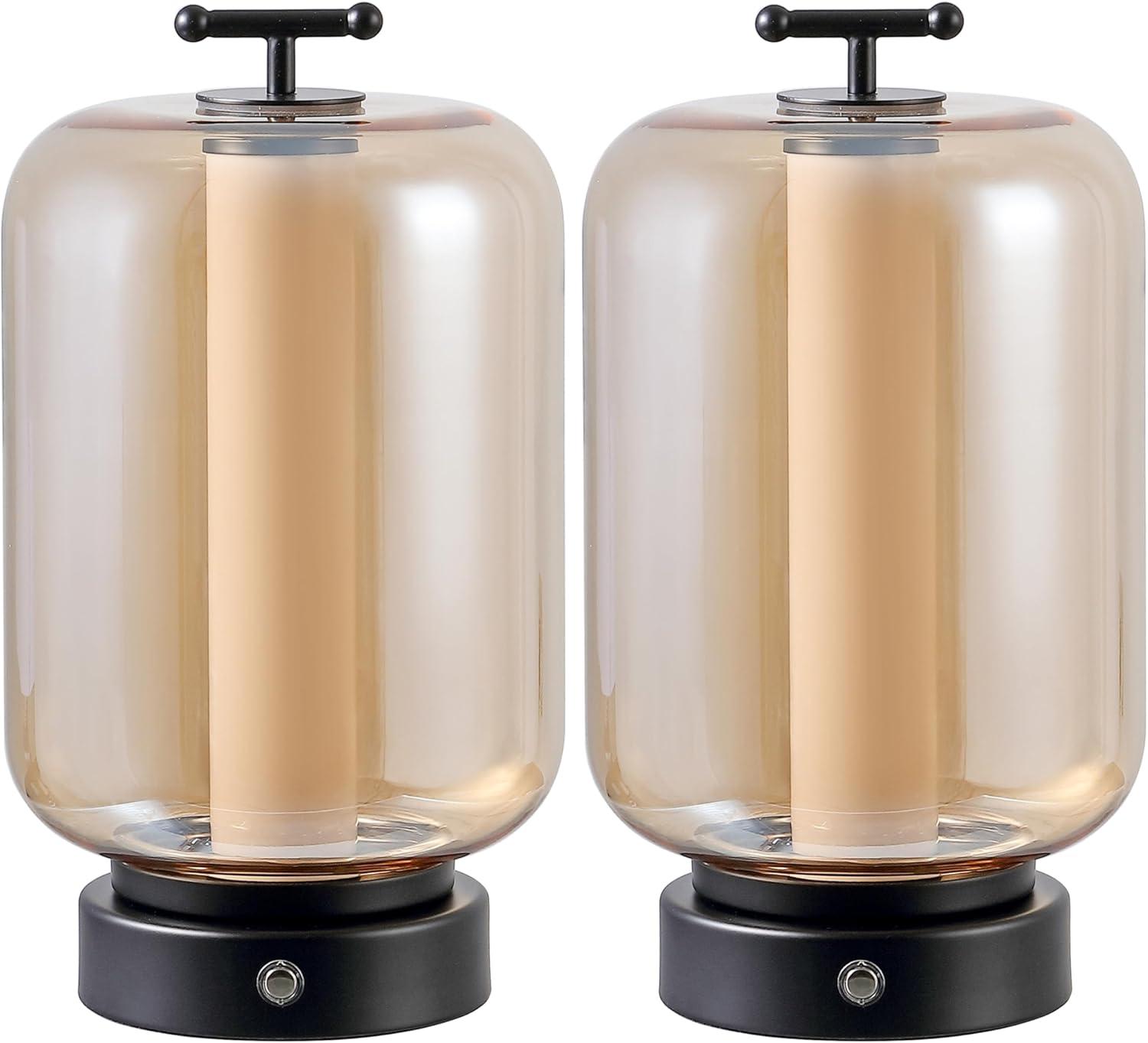 imageJONATHAN Y JYL7160ASET2 Milou 1075quot Vintage Glam Lantern RechargeableCordless Dimmable Integrated LED Table Lamp with Touch Sensor Bedroom Living Room Office Dining Room GoldAmber Set of 2BlackAmber