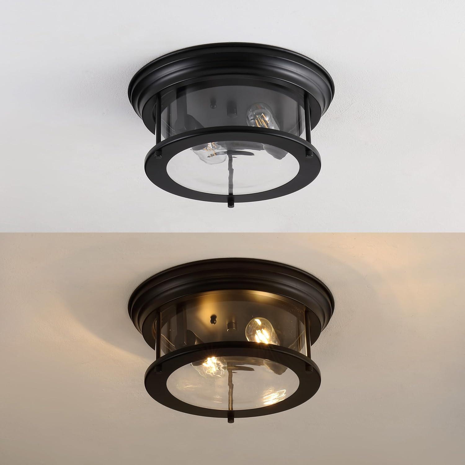 imageJONATHAN Y JYL7446D Lauren 1325quot 2Light MetalGlass LED Flush Mount Farmhouse Transitional Glam Industrial Office Living Room Family Room Dining Room Bedroom Hallway Foyer BlackBlack