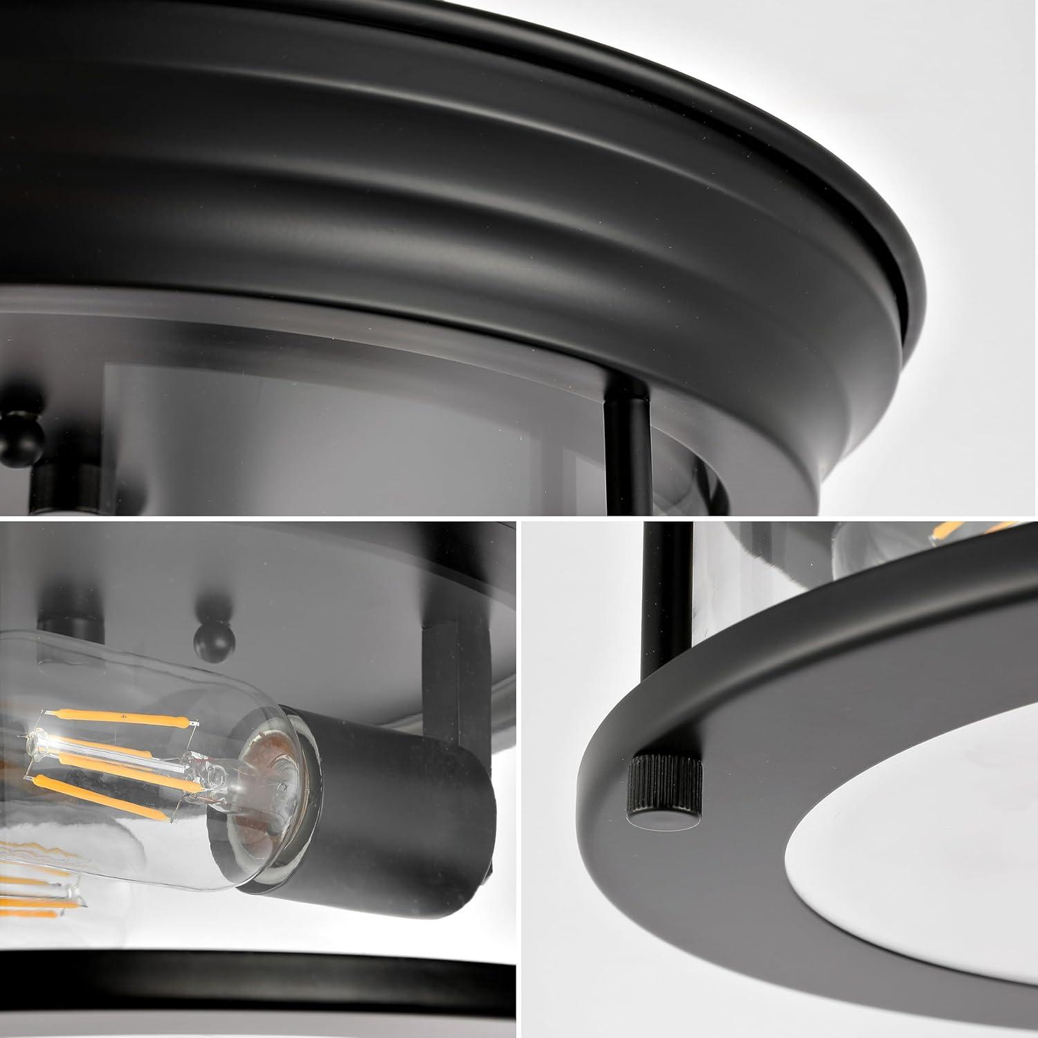 imageJONATHAN Y JYL7446D Lauren 1325quot 2Light MetalGlass LED Flush Mount Farmhouse Transitional Glam Industrial Office Living Room Family Room Dining Room Bedroom Hallway Foyer BlackBlack