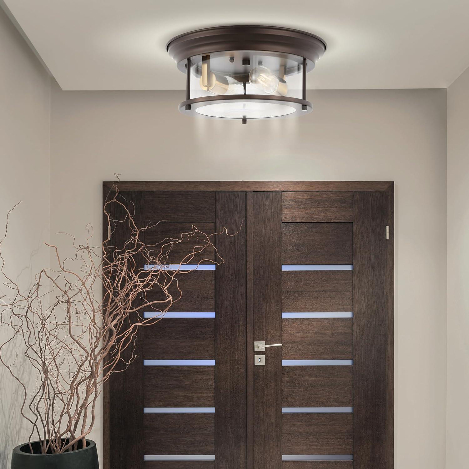 imageJONATHAN Y JYL7446D Lauren 1325quot 2Light MetalGlass LED Flush Mount Farmhouse Transitional Glam Industrial Office Living Room Family Room Dining Room Bedroom Hallway Foyer BlackOil Rubbed BronzeBrass Gold