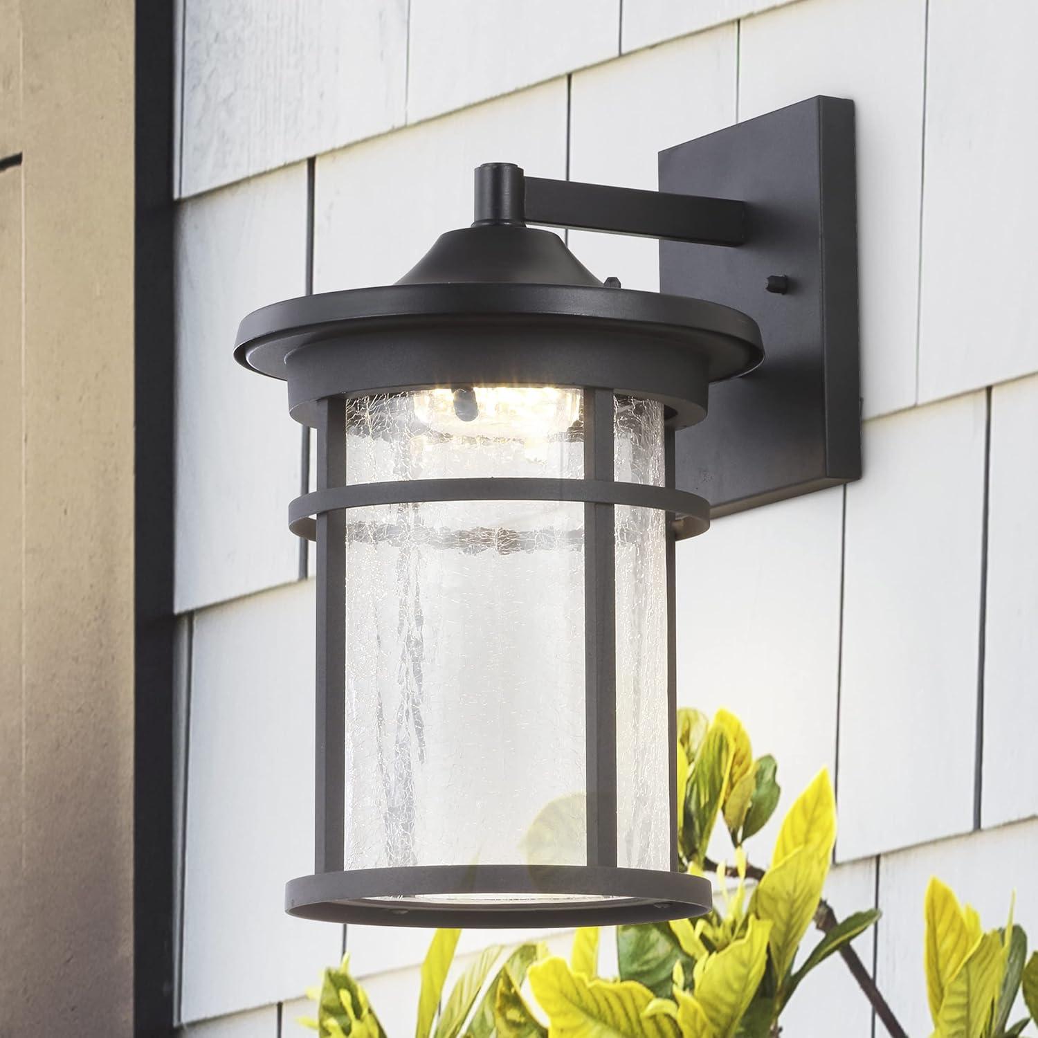 imageJONATHAN Y JYL7450A Porto 1025quot Outdoor Wall Lantern Crackled GlassMetal Integrated Sconce French Country Industrial Rustic 3000K LED Bulbs for Porch Patio Yard Garage Doorway Entryway BlackClear14 in