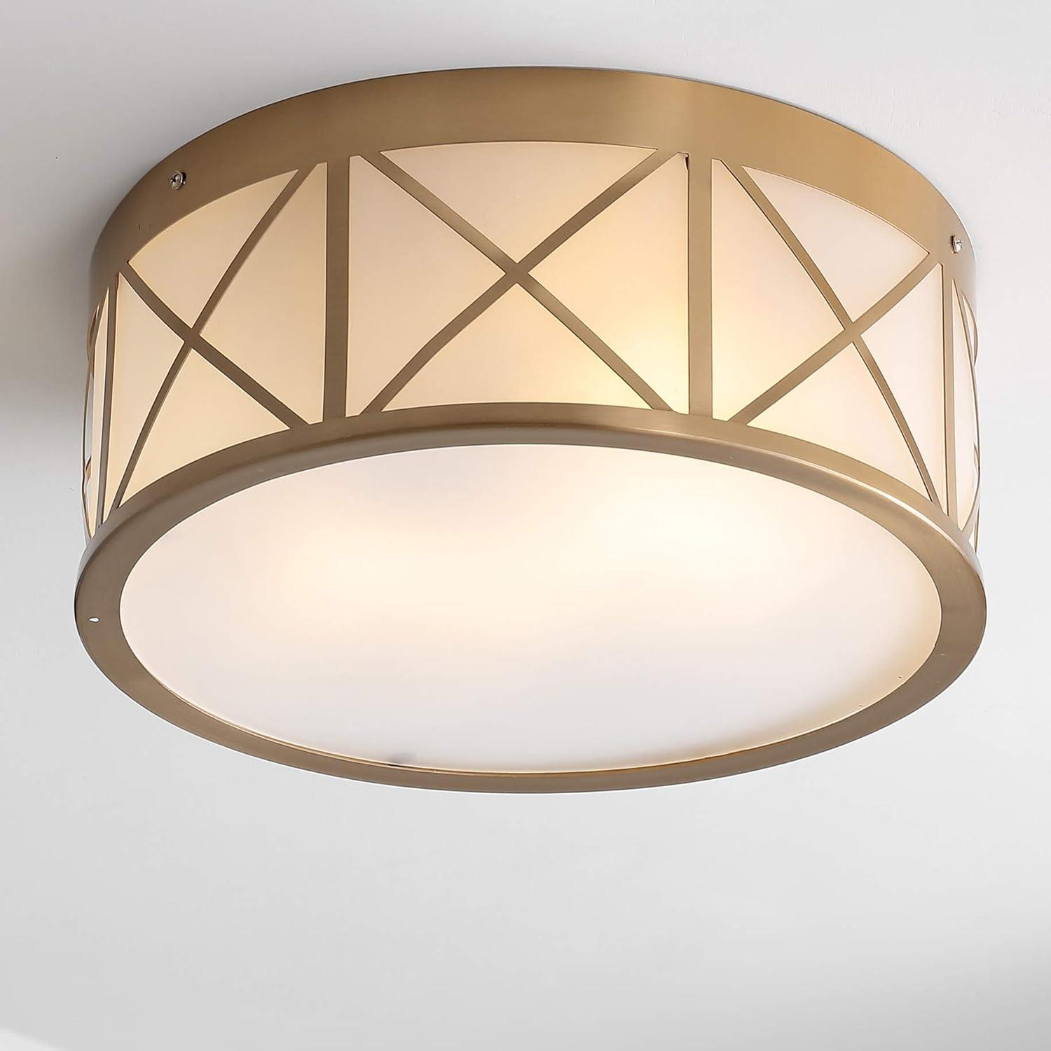 imageJONATHAN Y JYL7453A Cadence 13quot Drum MetalGlass Flush Mount ModernContemporaryMinimalisticTransitional Dimmable 2700K Cozy Warm Light KitchenHallwayBathroomStairwell Brass Gold15 in