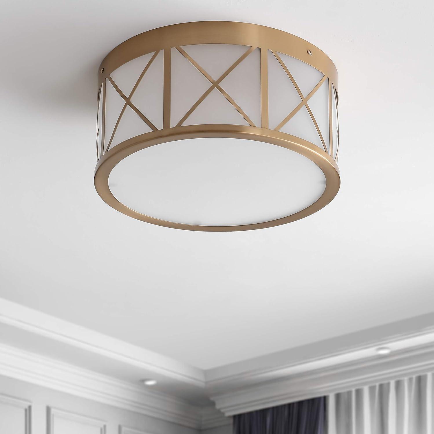 imageJONATHAN Y JYL7453A Cadence 13quot Drum MetalGlass Flush Mount ModernContemporaryMinimalisticTransitional Dimmable 2700K Cozy Warm Light KitchenHallwayBathroomStairwell Brass Gold13 in