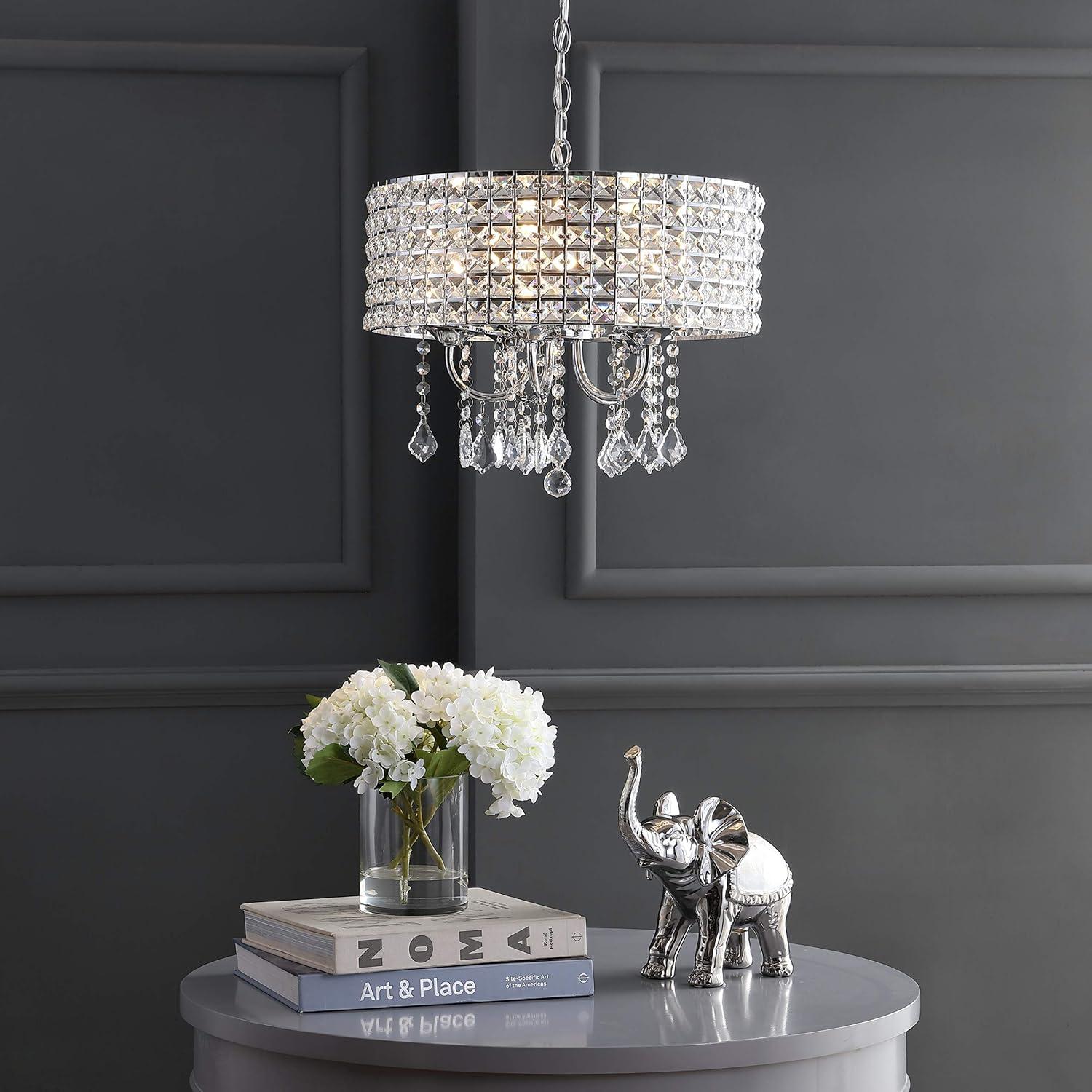 imageJONATHAN Y JYL7468A Reese 17quot MetalCrystal LED Adjustable Drop Pendant Contemporary Glam Dimmable Dining Room Living Room Kitchen Foyer ChromeChrome