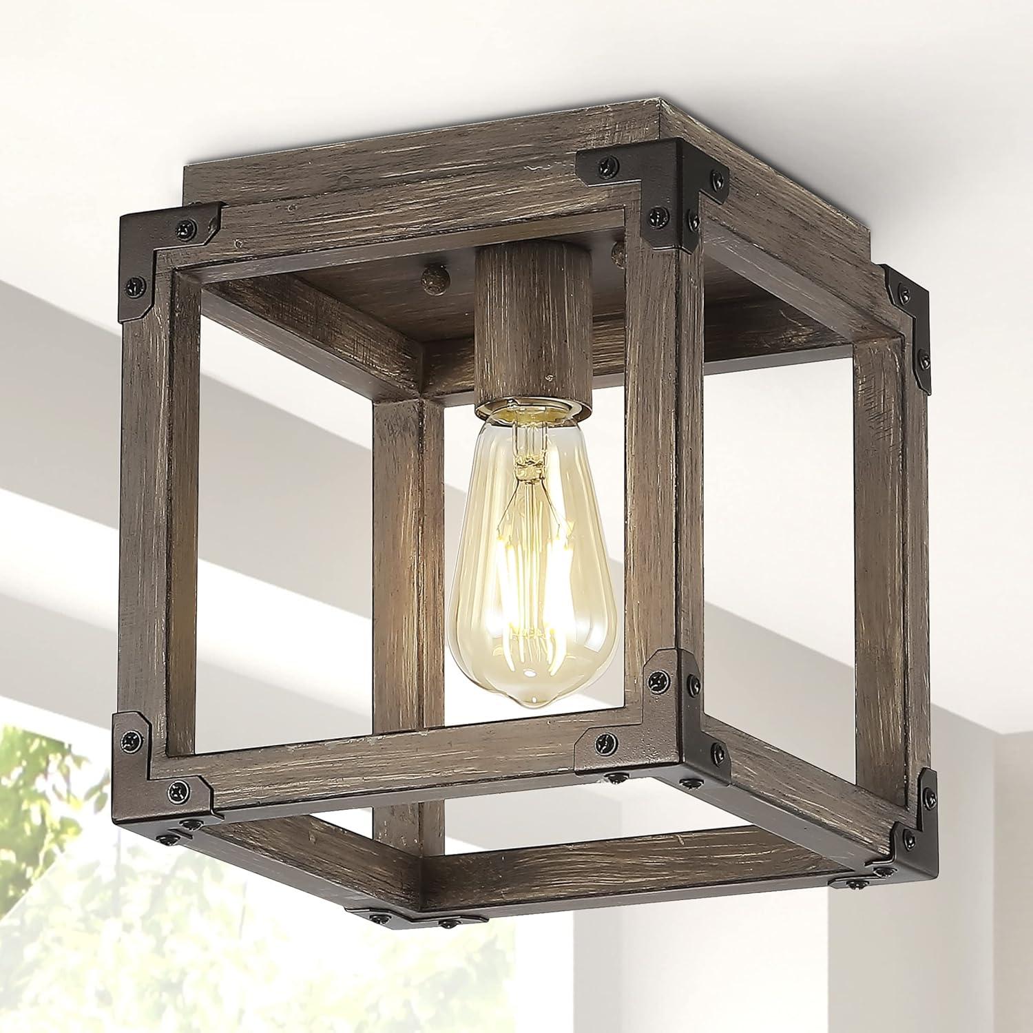 imageJONATHAN Y JYL7473A Magnolia 8quot Iron Rustic Farmhouse LED Flush Mount Brown IndustrialVintageCottage Transitional Dimmable 2700K Cozy Warm Light KitchenHallwayBathroomStairwell Brown