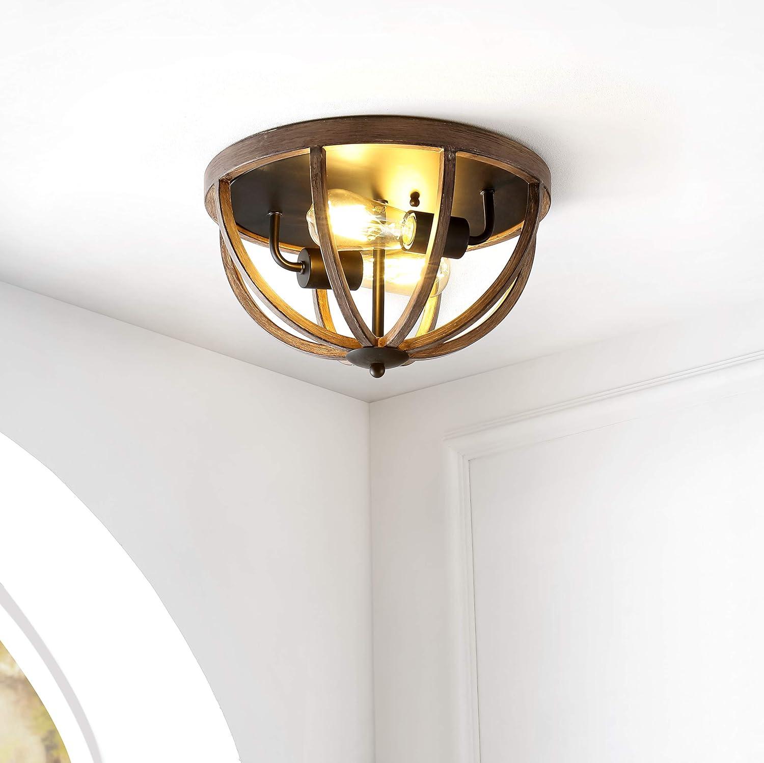 imageJONATHAN Y JYL7479A Darlene 13quot 2Light Iron Rustic Farmhouse LED Flush MountIndustrialVintageCottageTransitional Dimmable 2700K Cozy Warm Light KitchenHallwayBathroomStairwell Brown