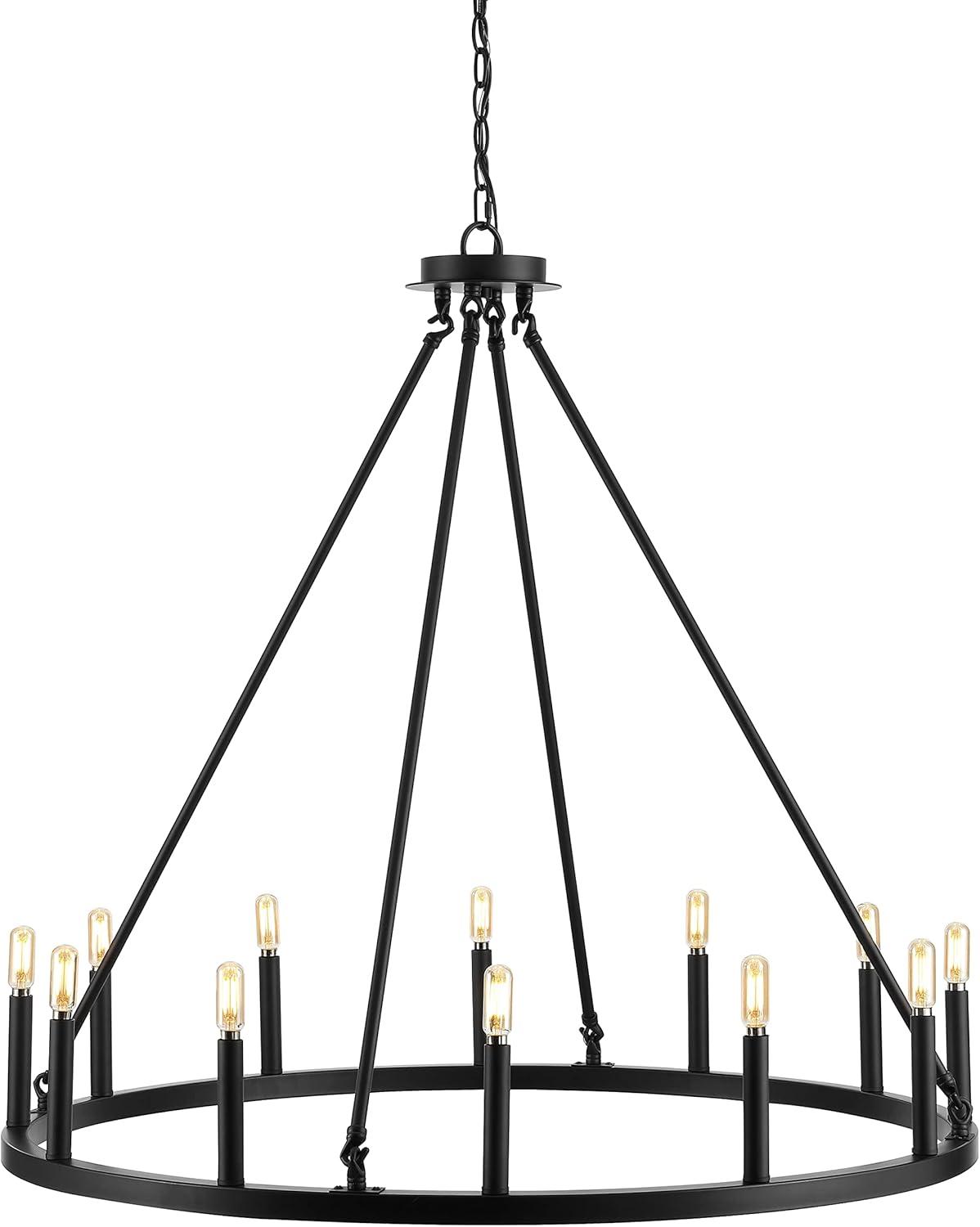 imageJONATHAN Y JYL7497A 36quot 12Light Gio Iron Farmhouse Classic Industrial Ring LED Chandelier Contemporary French Country Rustic Dimmable Adjustable Dining Room Living Room Kitchen Oil Rubbed BronzeOilRubbed Bronze