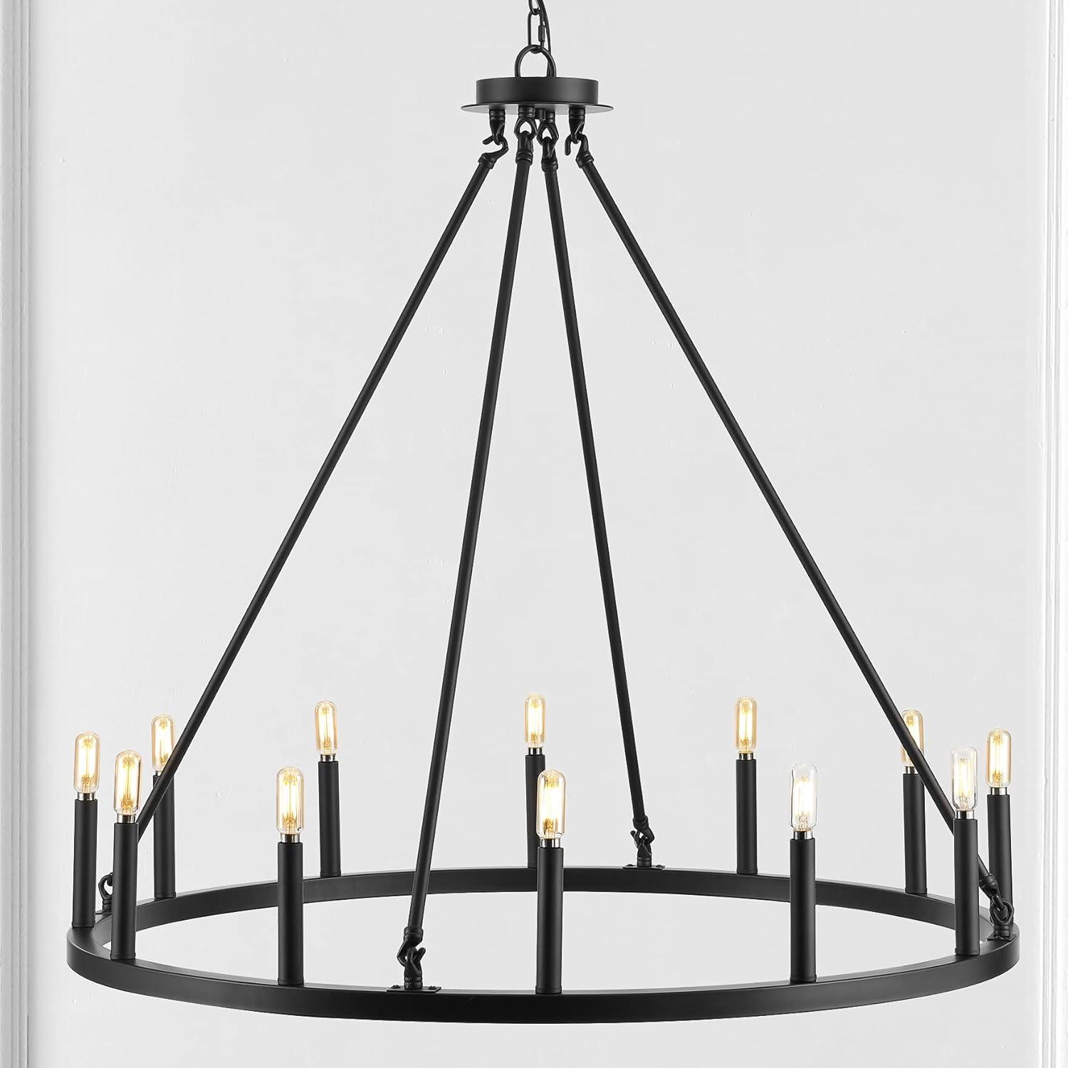 imageJONATHAN Y JYL7497A 36quot 12Light Gio Iron Farmhouse Classic Industrial Ring LED Chandelier Contemporary French Country Rustic Dimmable Adjustable Dining Room Living Room Kitchen Oil Rubbed BronzeOilRubbed Bronze