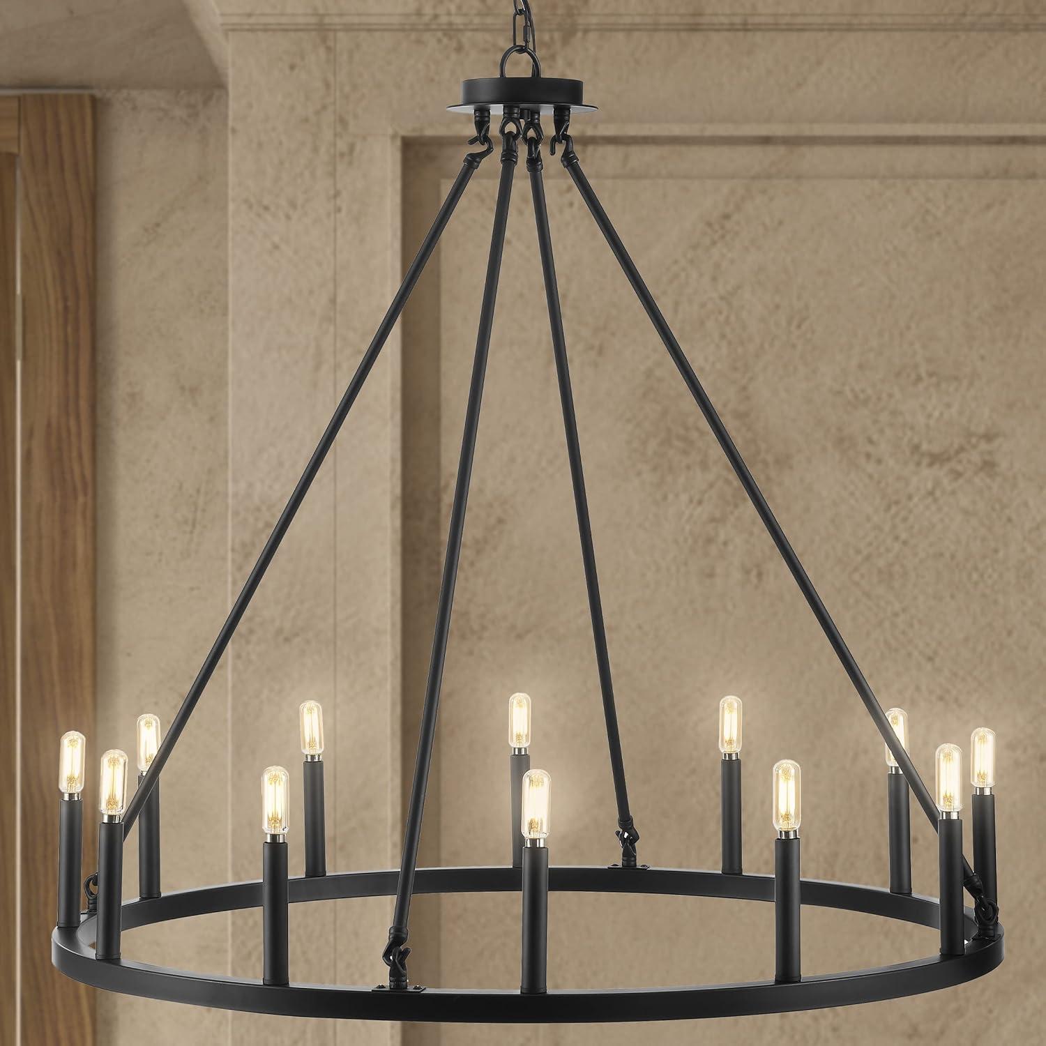 imageJONATHAN Y JYL7497A 36quot 12Light Gio Iron Farmhouse Classic Industrial Ring LED Chandelier Contemporary French Country Rustic Dimmable Adjustable Dining Room Living Room Kitchen Oil Rubbed BronzeOilRubbed Bronze