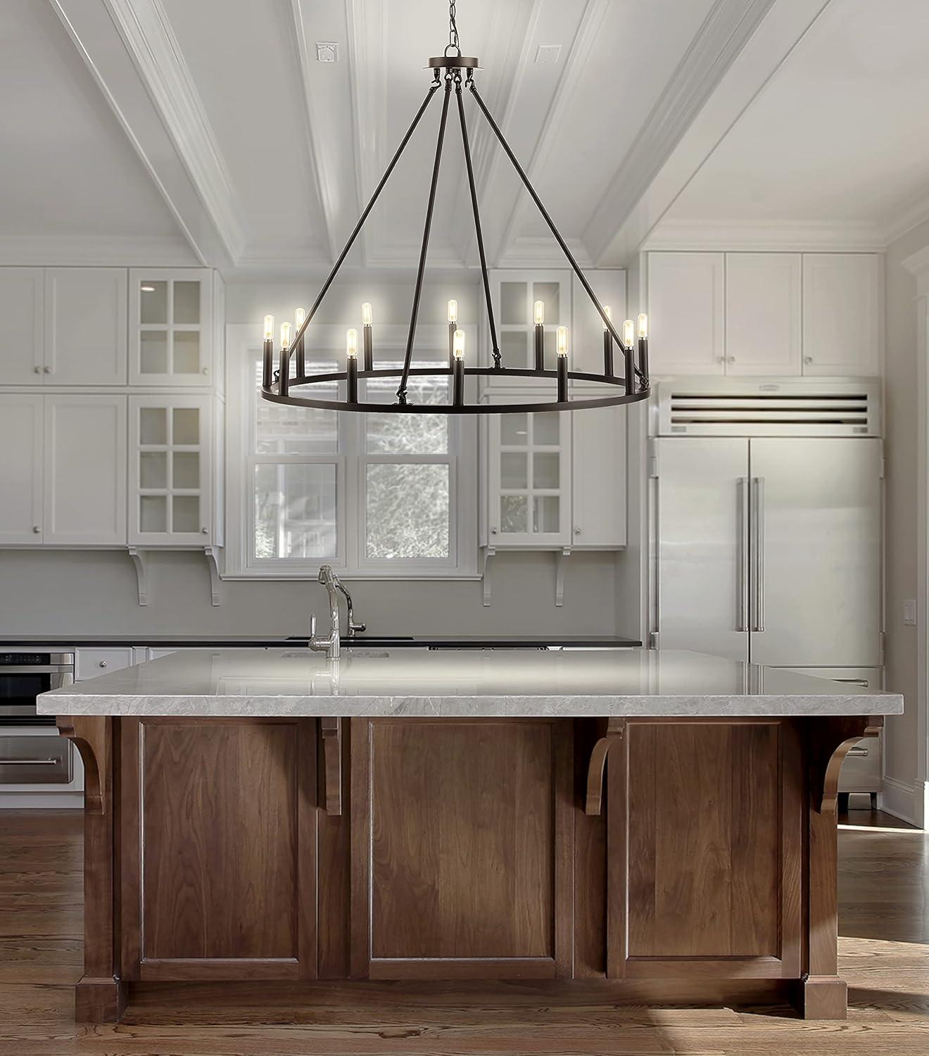 imageJONATHAN Y JYL7497A 36quot 12Light Gio Iron Farmhouse Classic Industrial Ring LED Chandelier Contemporary French Country Rustic Dimmable Adjustable Dining Room Living Room Kitchen Oil Rubbed BronzeOilRubbed Bronze