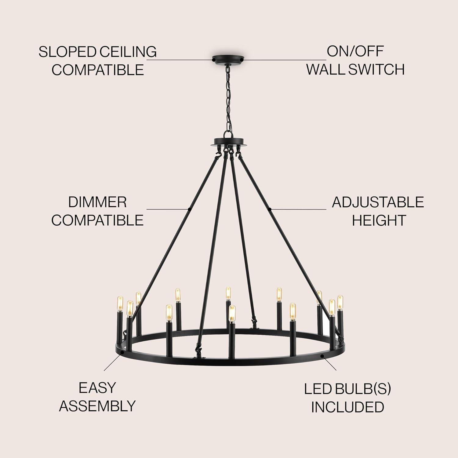 imageJONATHAN Y JYL7497A 36quot 12Light Gio Iron Farmhouse Classic Industrial Ring LED Chandelier Contemporary French Country Rustic Dimmable Adjustable Dining Room Living Room Kitchen Oil Rubbed BronzeOilRubbed Bronze