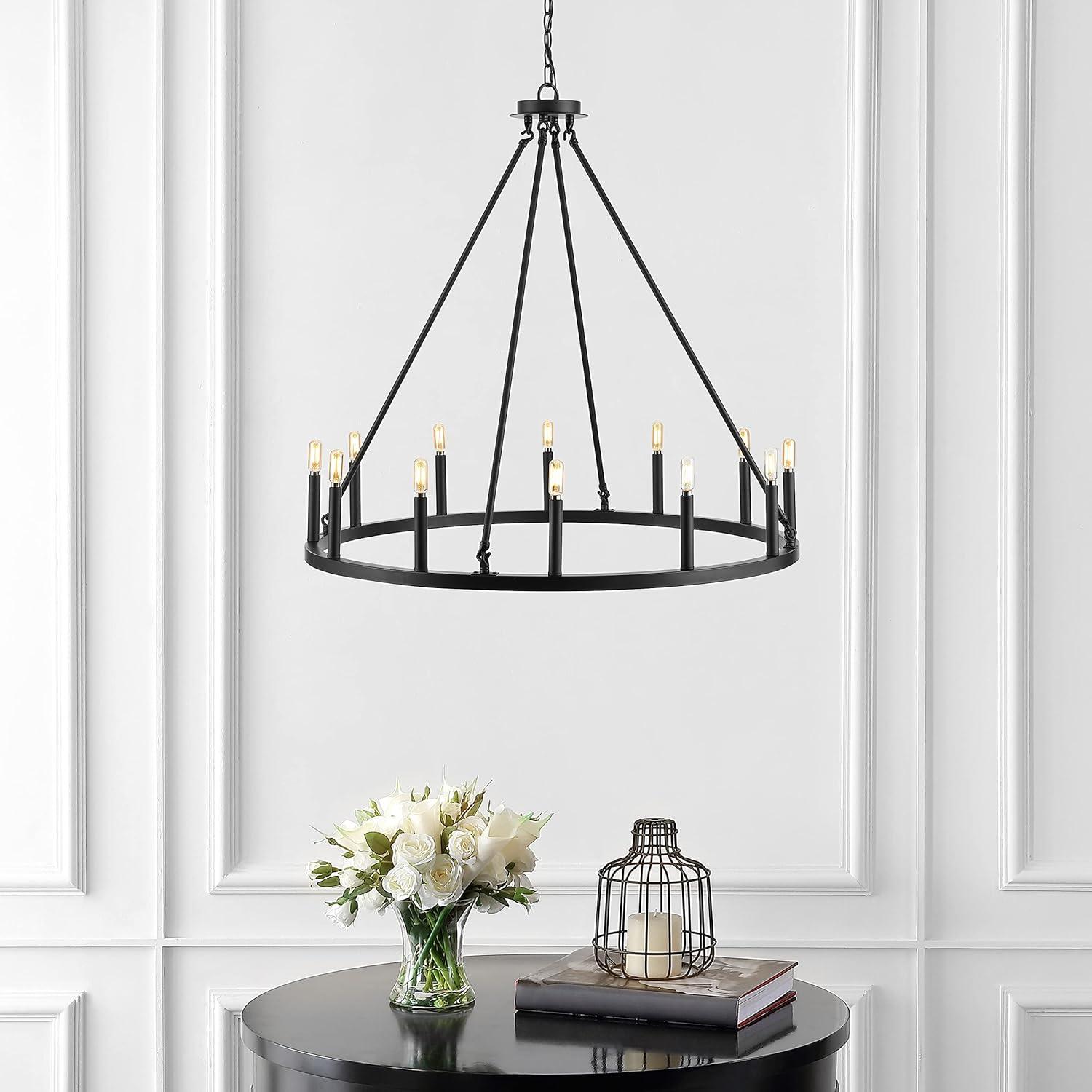 imageJONATHAN Y JYL7497A 36quot 12Light Gio Iron Farmhouse Classic Industrial Ring LED Chandelier Contemporary French Country Rustic Dimmable Adjustable Dining Room Living Room Kitchen Oil Rubbed BronzeOilRubbed Bronze