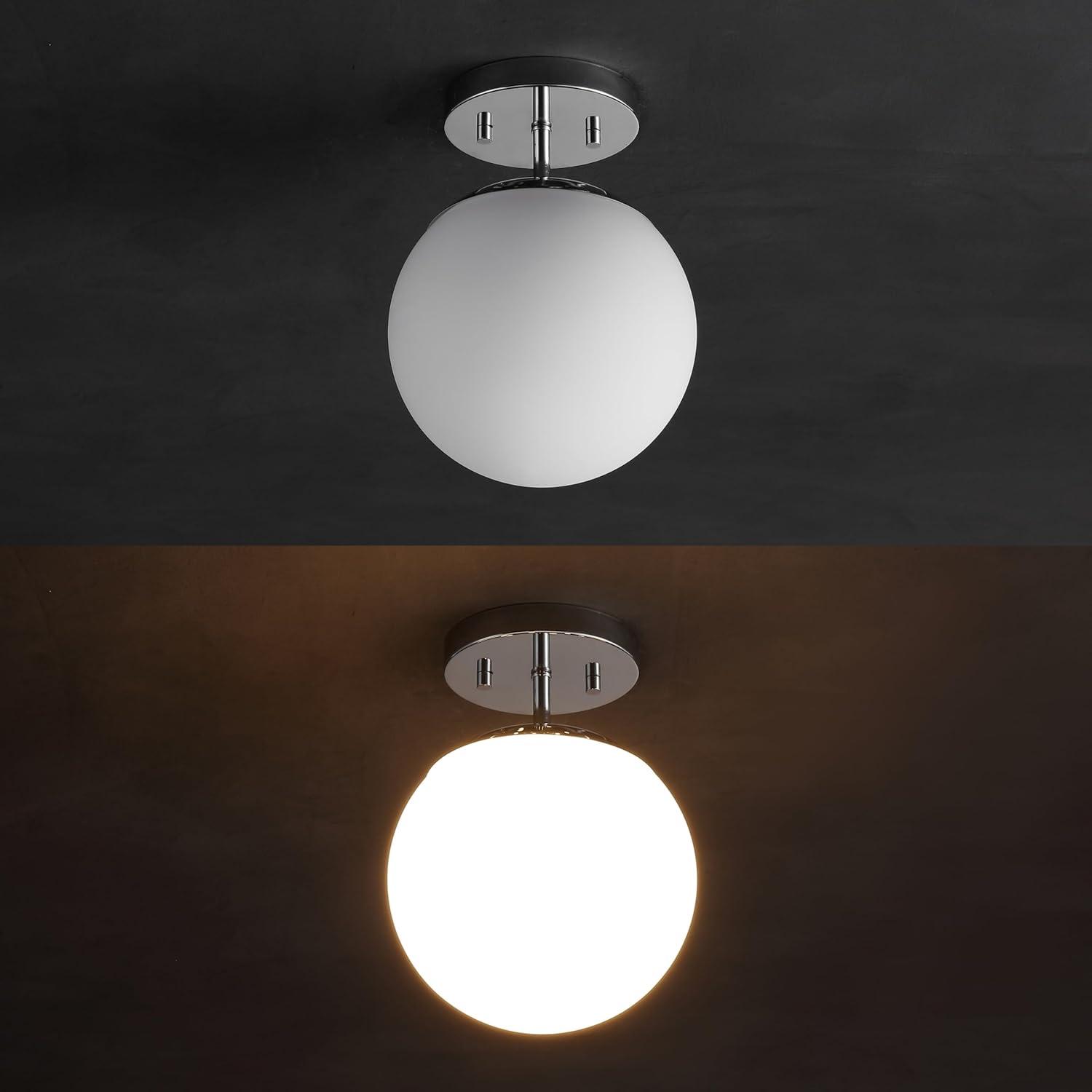 imageJONATHAN Y JYL7499C Marcel Bistro 775quot 1Light Bohemian Farmhouse IronFrosted Glass LED Semi Flush Mount BlackWhite for Bedroom Living Room Kitchen Home Office Kids RoomChrome White