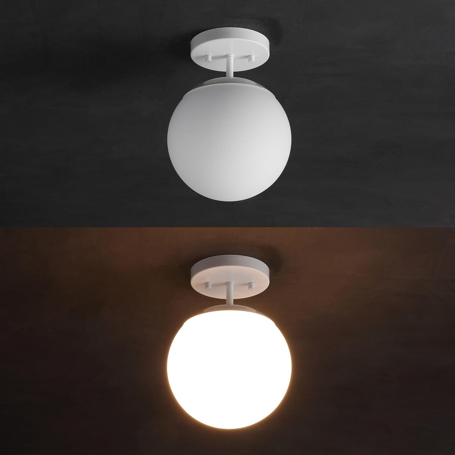 imageJONATHAN Y JYL7499C Marcel Bistro 775quot 1Light Bohemian Farmhouse IronFrosted Glass LED Semi Flush Mount BlackWhite for Bedroom Living Room Kitchen Home Office Kids RoomWhite