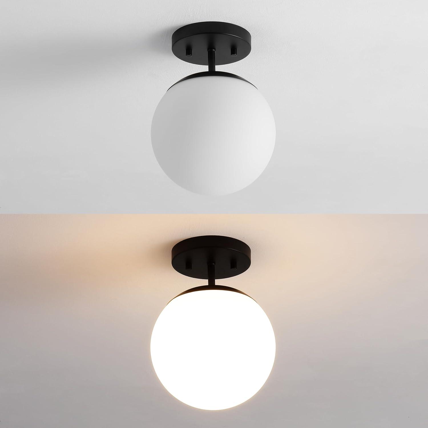 imageJONATHAN Y JYL7499C Marcel Bistro 775quot 1Light Bohemian Farmhouse IronFrosted Glass LED Semi Flush Mount BlackWhite for Bedroom Living Room Kitchen Home Office Kids RoomBlack White