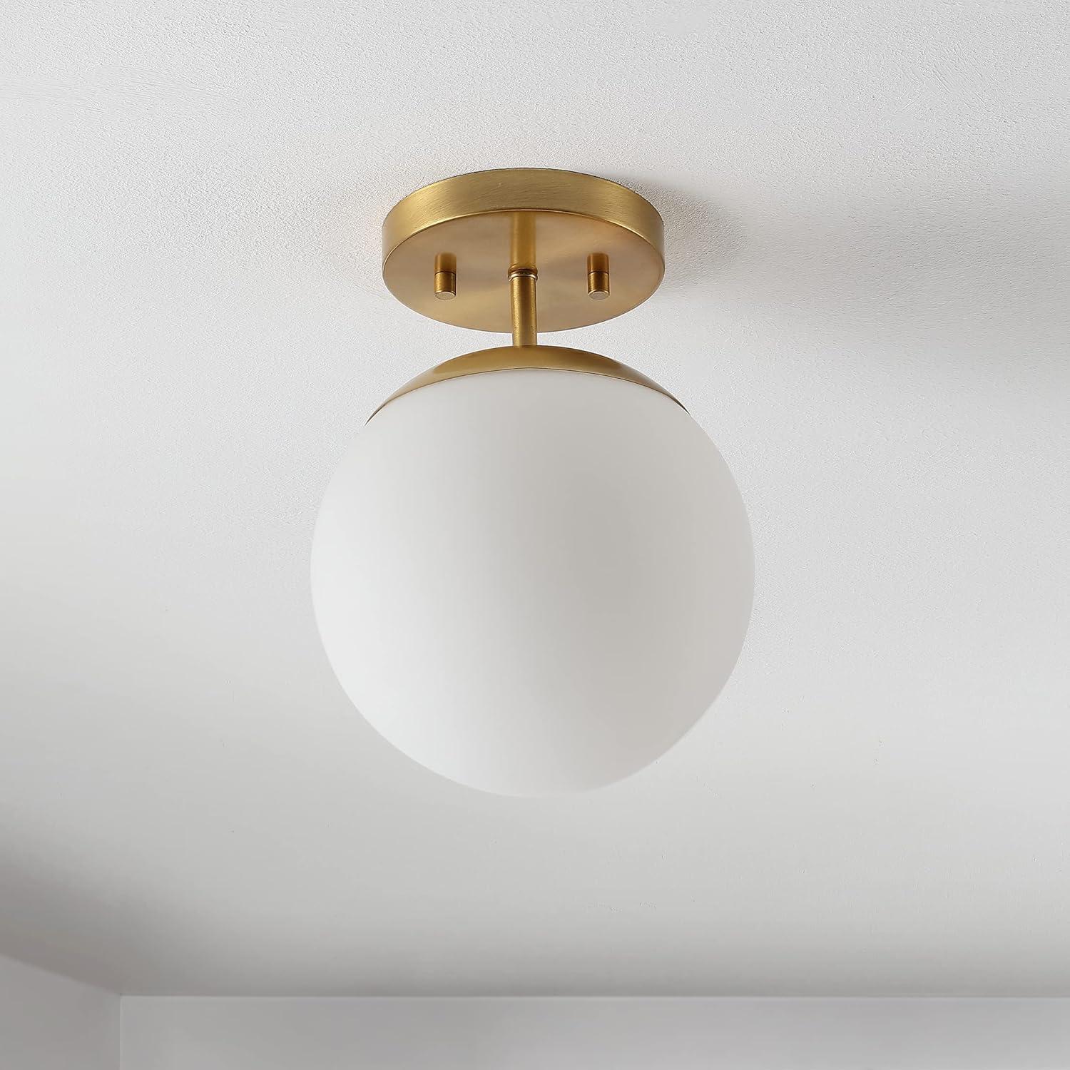 imageJONATHAN Y JYL7499C Marcel Bistro 775quot 1Light Bohemian Farmhouse IronFrosted Glass LED Semi Flush Mount BlackWhite for Bedroom Living Room Kitchen Home Office Kids RoomBrass Gold