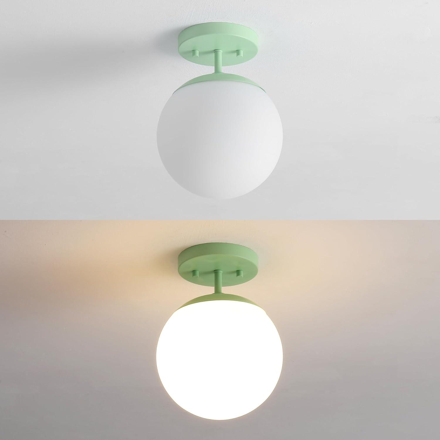 imageJONATHAN Y JYL7499C Marcel Bistro 775quot 1Light Bohemian Farmhouse IronFrosted Glass LED Semi Flush Mount BlackWhite for Bedroom Living Room Kitchen Home Office Kids RoomMint GreenWhite