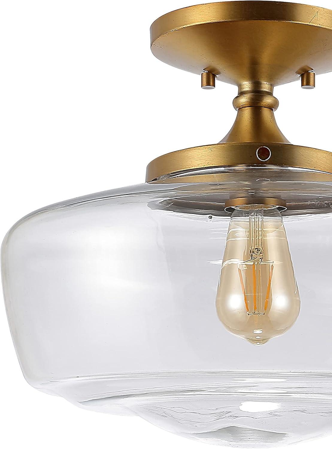 imageJONATHAN Y JYL7517D Marfa 14quot GlassIron Farmhouse Modern Bohemian Cottage Farmhouse Rustic Transitional LED Flush Mount for Bedroom Living Room Home Hallway Office NickelBrass Gold