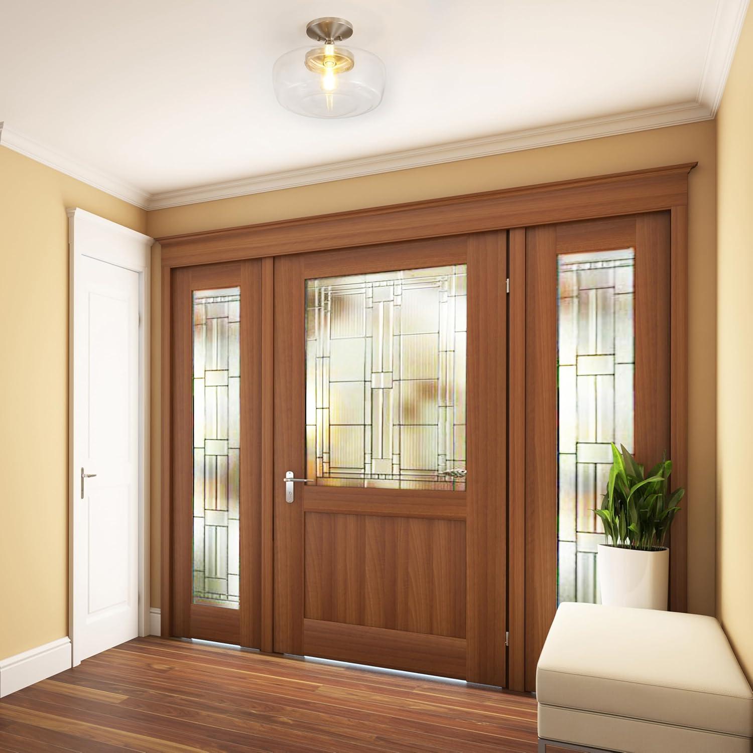 imageJONATHAN Y JYL7517D Marfa 14quot GlassIron Farmhouse Modern Bohemian Cottage Farmhouse Rustic Transitional LED Flush Mount for Bedroom Living Room Home Hallway Office NickelNickel