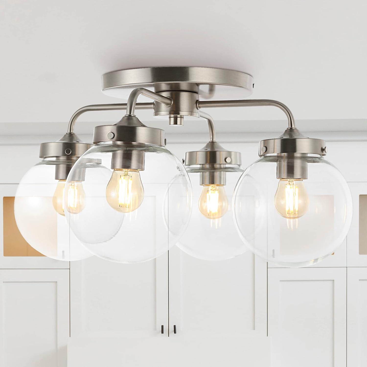 imageJONATHAN Y JYL7569A Piper 18quot 4Light Farmhouse Rustic IronGlass LED Semi Flush Mount Coastal Contemporary 2700K Cozy Warm Light Kitchen Hallway Bathroom Bedroom Foyer Oil Rubbed BronzeClearNickel