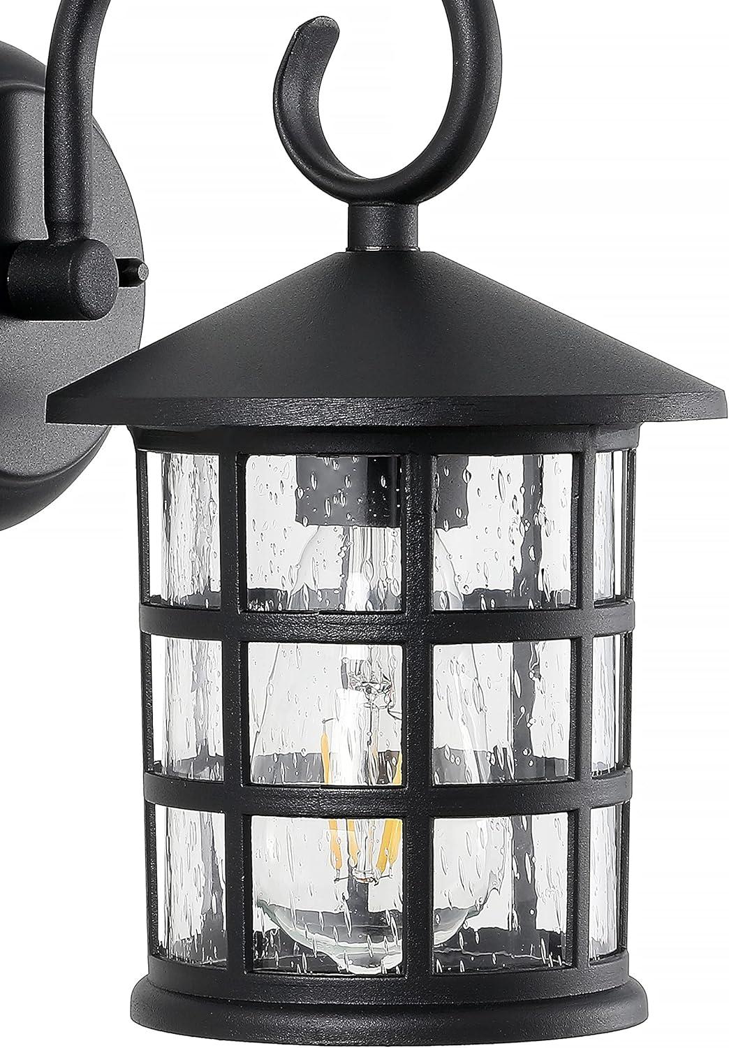imageJONATHAN Y JYL7609ASET2 Cadiz 6quot 1Light IronSeeded Glass Cottage Rustic Scrolled Lantern LED Outdoor Lantern Classic Cottage Traditional Transitional Patio Porch Doorway Entryway Black Set of 2