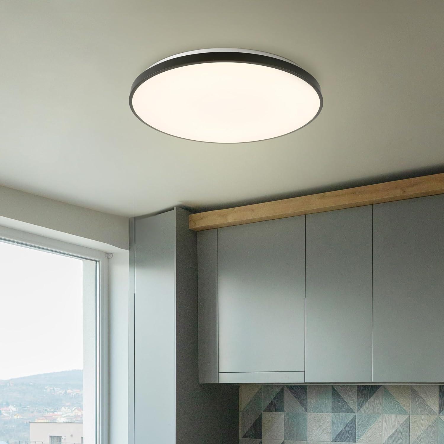 imageJONATHAN Y JYL7908B Astrid 2125quot 1Light Modern Minimalist Iron Circle Integrated LED Flush Mount Brushed Nickel for Living Room Dining Room Kitchen and OfficeBlack