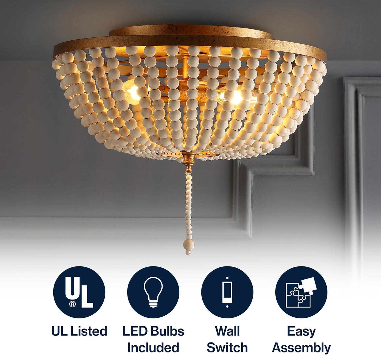 imageJONATHAN Y JYL9019B Allison 15quot Wood BeadedMetal LED Flush Mount Contemporary Transitional for Bedroom Livingroom Office Oil Rubbed BronzeAntique GoldCream