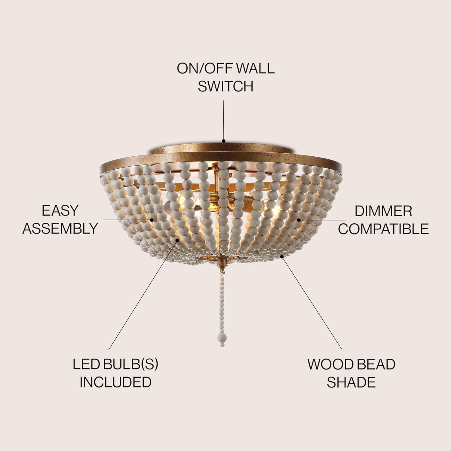 imageJONATHAN Y JYL9019B Allison 15quot Wood BeadedMetal LED Flush Mount Contemporary Transitional for Bedroom Livingroom Office Oil Rubbed BronzeAntique GoldCream