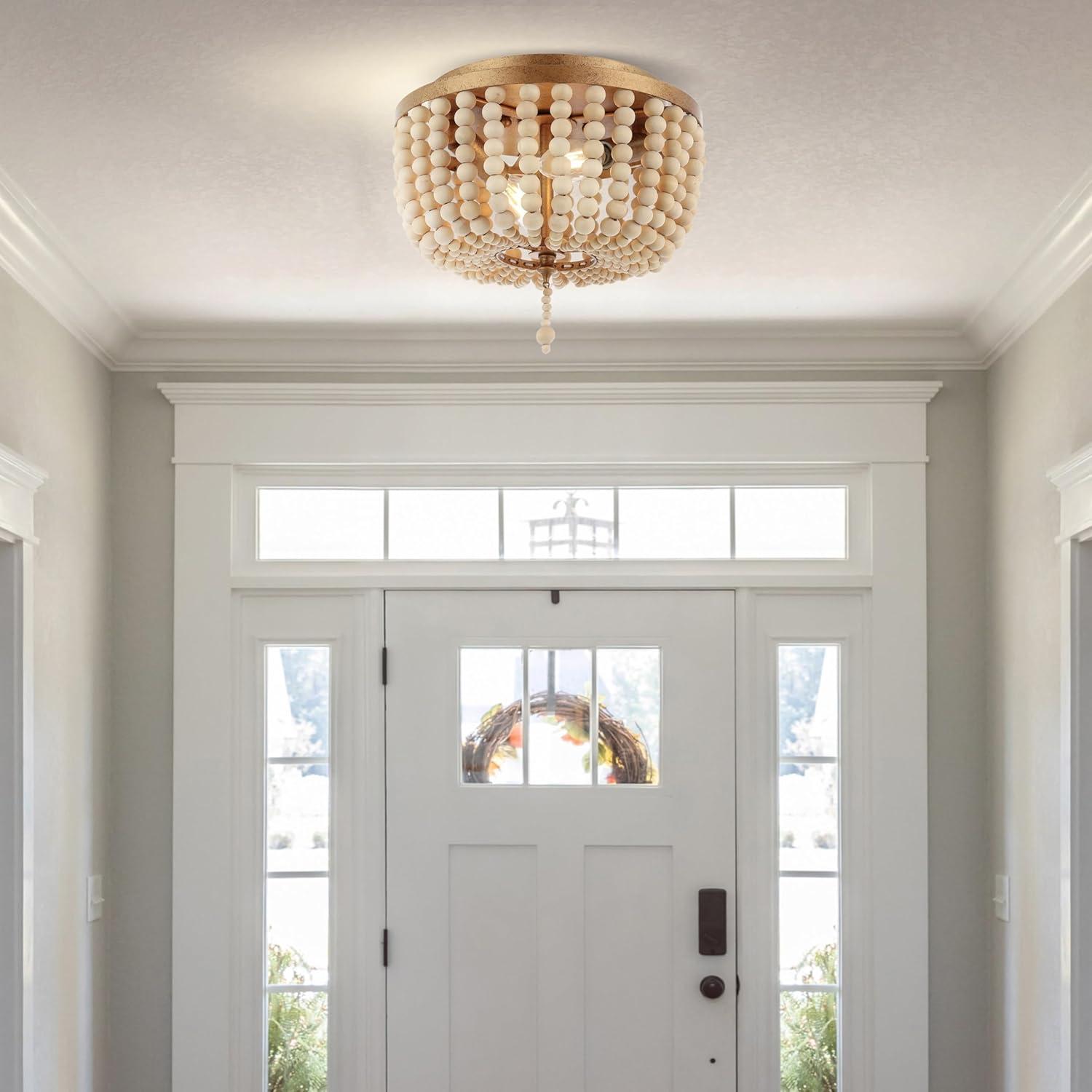 imageJONATHAN Y JYL9019B Allison 15quot Wood BeadedMetal LED Flush Mount Contemporary Transitional for Bedroom Livingroom Office Oil Rubbed BronzeAntique GoldCream