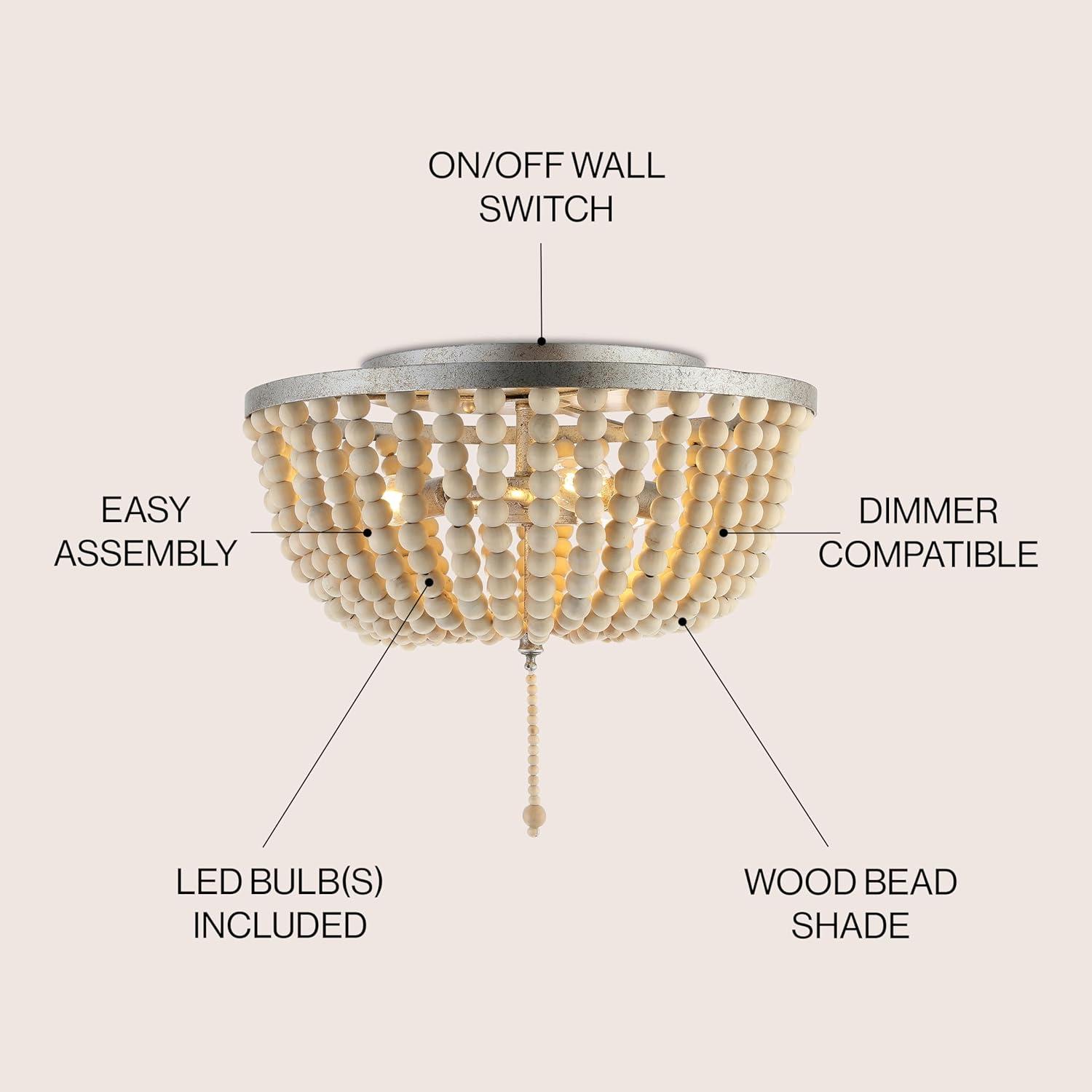 imageJONATHAN Y JYL9019B Allison 15quot Wood BeadedMetal LED Flush Mount Contemporary Transitional for Bedroom Livingroom Office Oil Rubbed BronzeAntique SilverCream