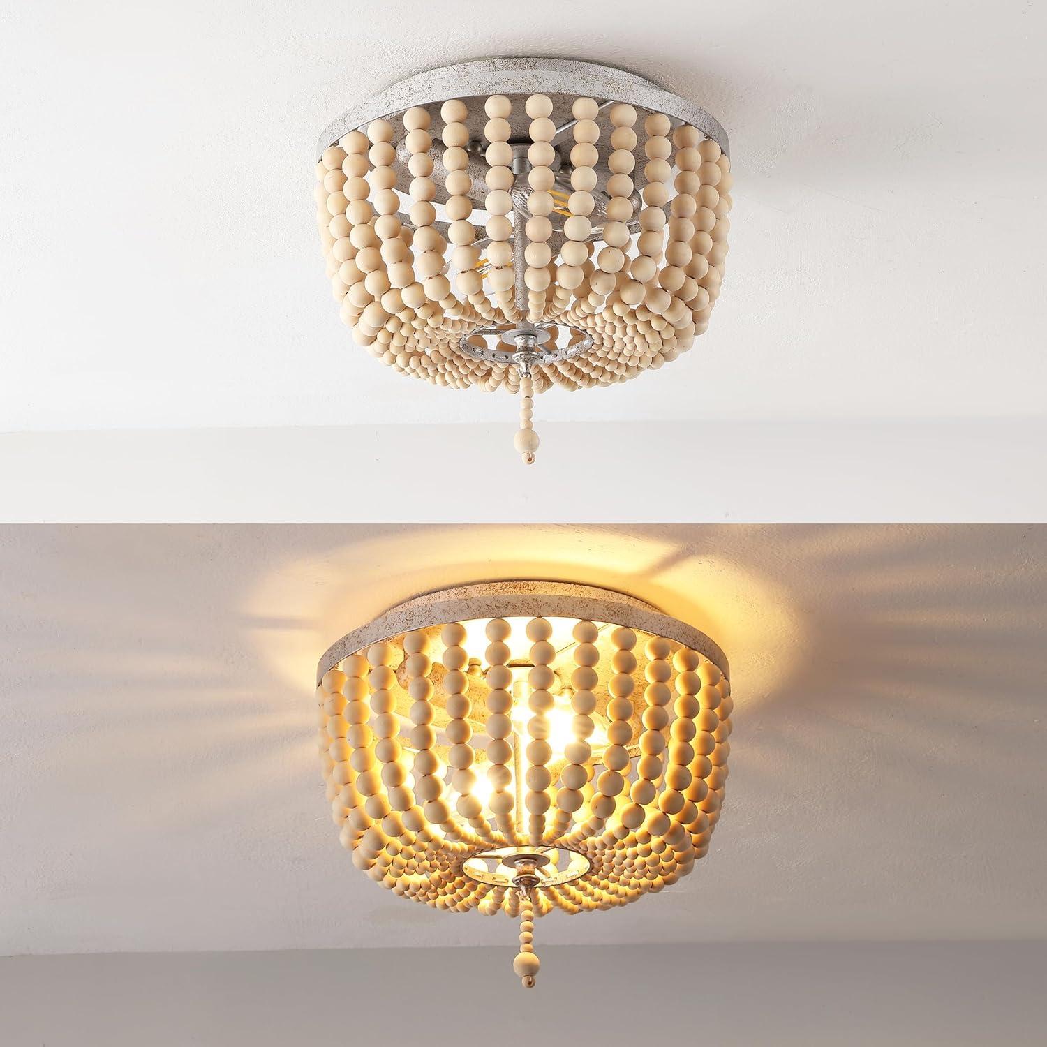 imageJONATHAN Y JYL9019B Allison 15quot Wood BeadedMetal LED Flush Mount Contemporary Transitional for Bedroom Livingroom Office Oil Rubbed BronzeAntique SilverCream