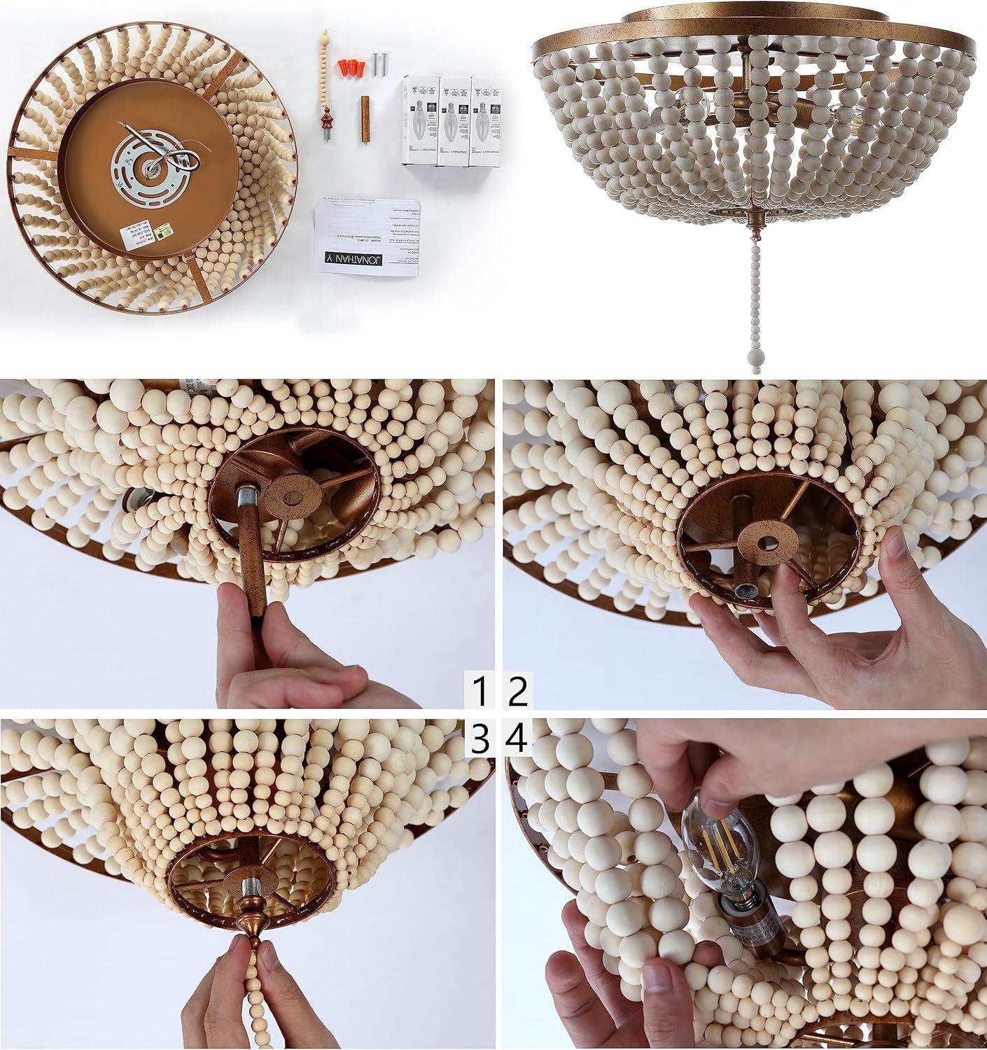 imageJONATHAN Y JYL9019B Allison 15quot Wood BeadedMetal LED Flush Mount Contemporary Transitional for Bedroom Livingroom Office Oil Rubbed BronzeWhite