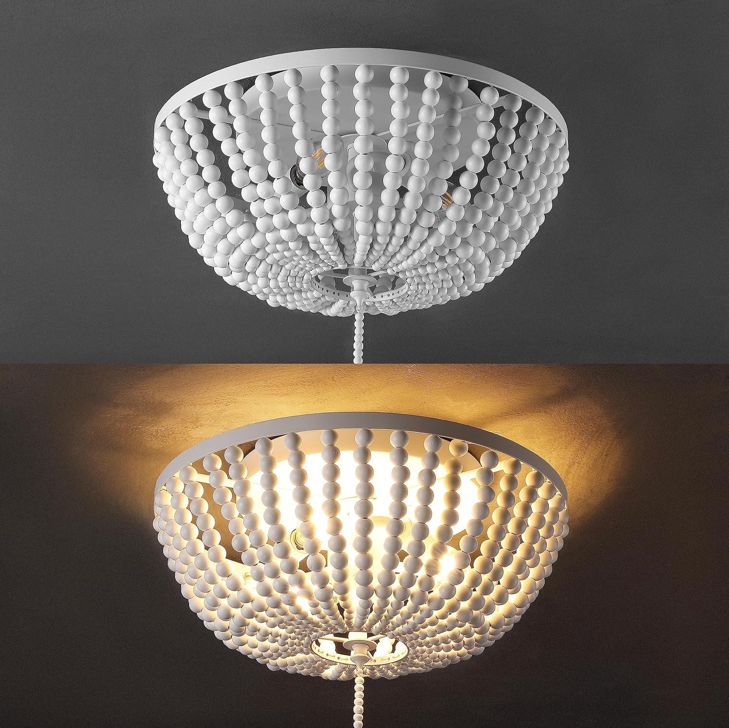 imageJONATHAN Y JYL9019B Allison 15quot Wood BeadedMetal LED Flush Mount Contemporary Transitional for Bedroom Livingroom Office Oil Rubbed BronzeWhite