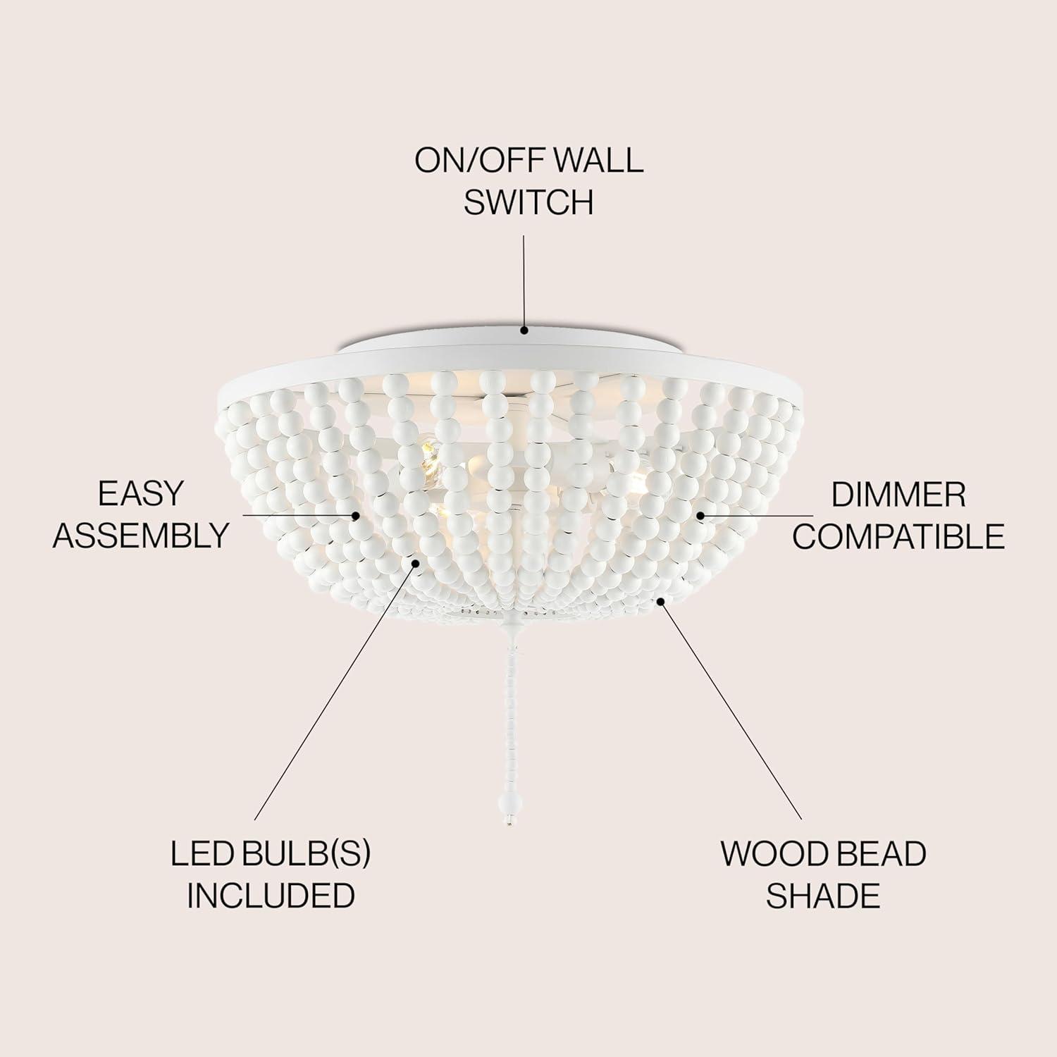imageJONATHAN Y JYL9019B Allison 15quot Wood BeadedMetal LED Flush Mount Contemporary Transitional for Bedroom Livingroom Office Oil Rubbed BronzeWhite