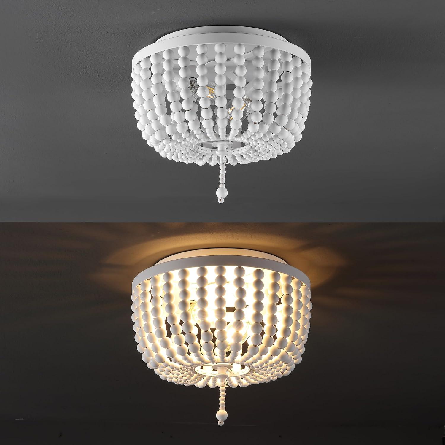 imageJONATHAN Y JYL9019B Allison 15quot Wood BeadedMetal LED Flush Mount Contemporary Transitional for Bedroom Livingroom Office Oil Rubbed BronzeWhite