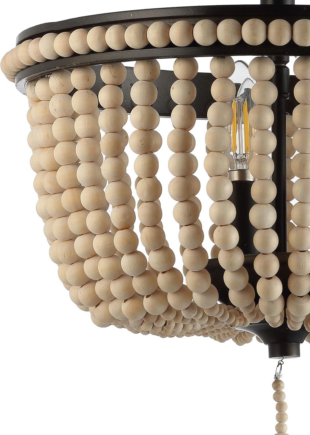 imageJONATHAN Y JYL9020B Allie 14quot 3Light Bohemian Farmhouse Wood BeadIron LED Semi Flush Mount Transitional Rustic Kitchen Hallway Bathroom Bedroom Entryway Foyer Antique SilverLight TaupeBlackLight Taupe