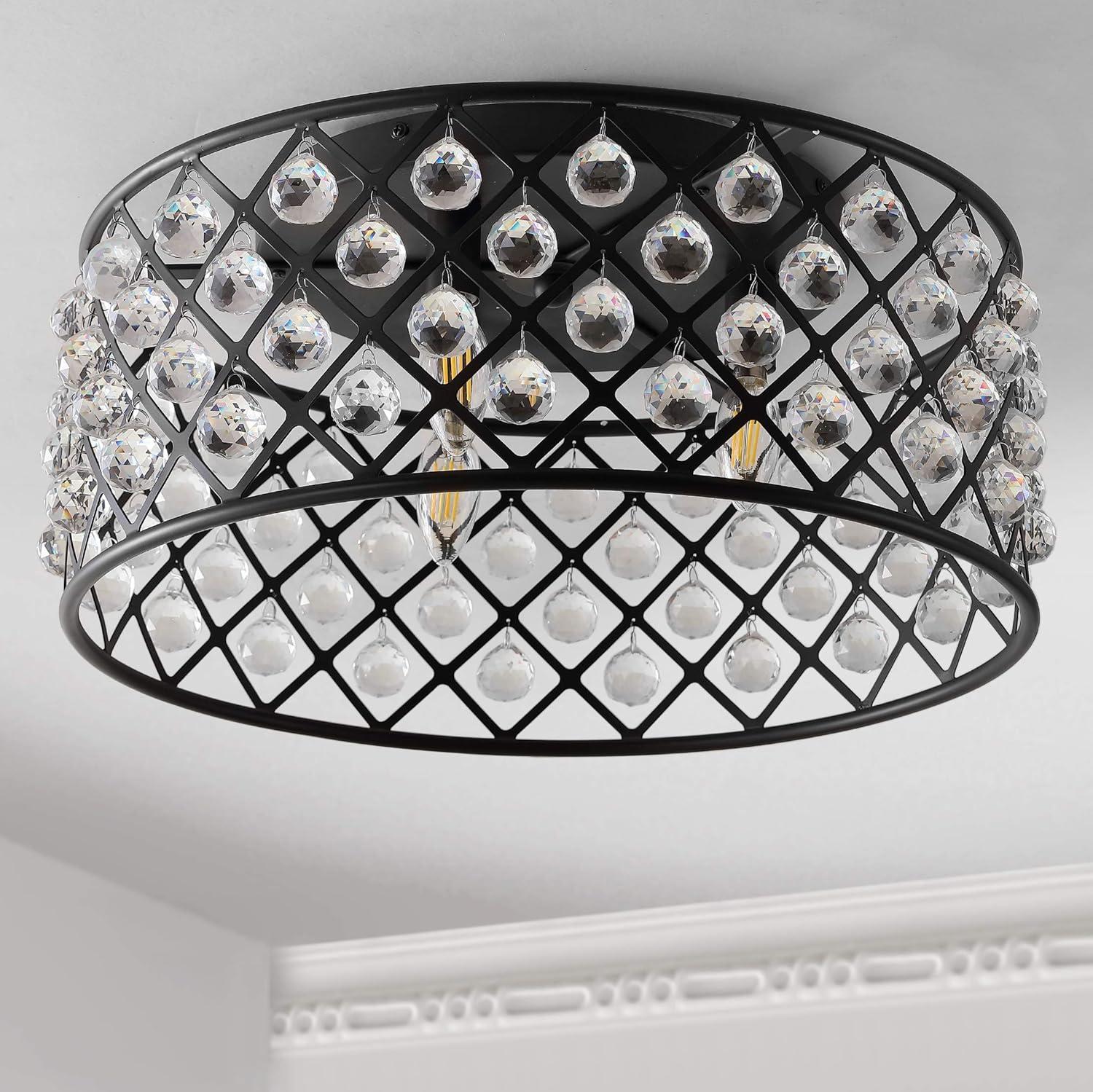 imageJONATHAN Y JYL9024A Gabrielle 19quot MetalCrystal LED Flush Mount Ceiling Light Contemporary Dimmable 2700K Cozy Warm Light for KitchenHallwayBathroomStairwell OilRubbedBronzeClear