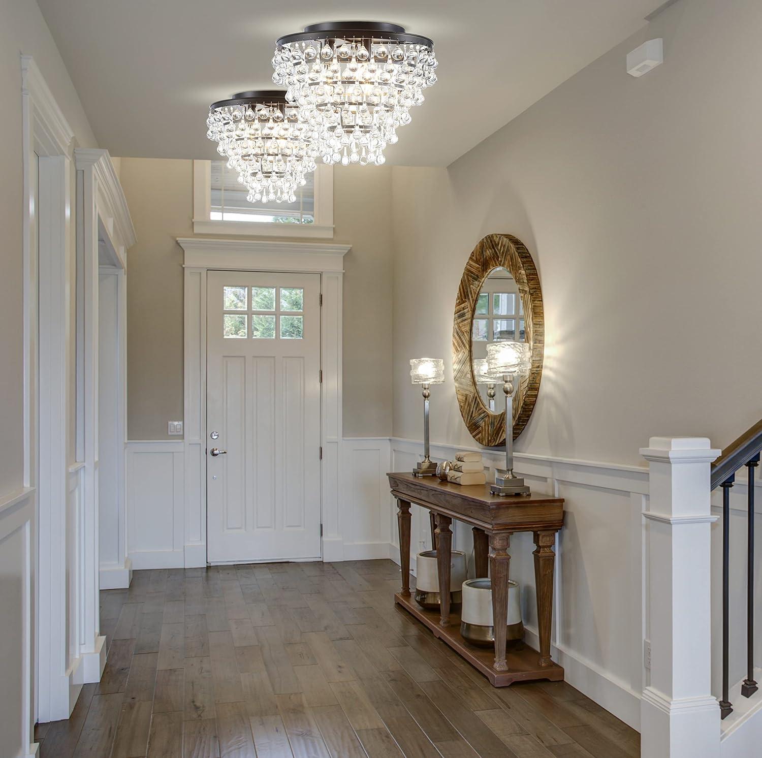 imageJONATHAN Y JYL9030B Toronto 16quot MetalCrystal LED Flush Mount Contemporary Modern Transitional Elegant Office Living Room Family Room Dining Room Bedroom Hallway Foyer ChromeOilRubbed Bronze