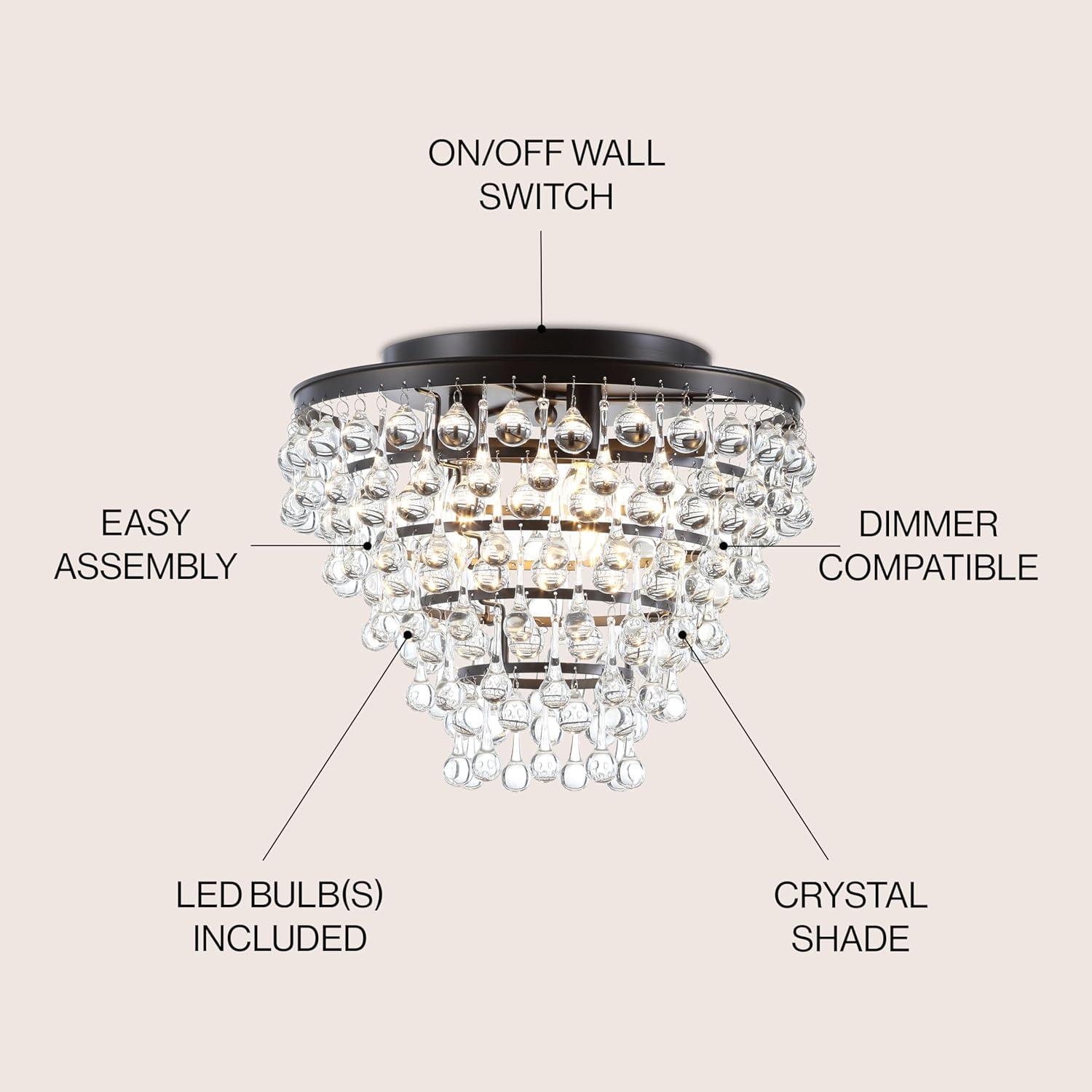 imageJONATHAN Y JYL9030B Toronto 16quot MetalCrystal LED Flush Mount Contemporary Modern Transitional Elegant Office Living Room Family Room Dining Room Bedroom Hallway Foyer ChromeOilRubbed Bronze