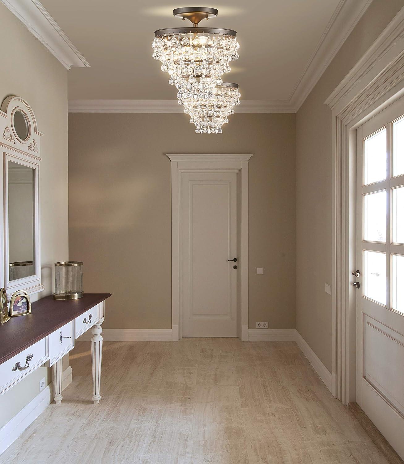 imageJONATHAN Y JYL9030B Toronto 16quot MetalCrystal LED Flush Mount Contemporary Modern Transitional Elegant Office Living Room Family Room Dining Room Bedroom Hallway Foyer ChromeOilRubbed Bronze