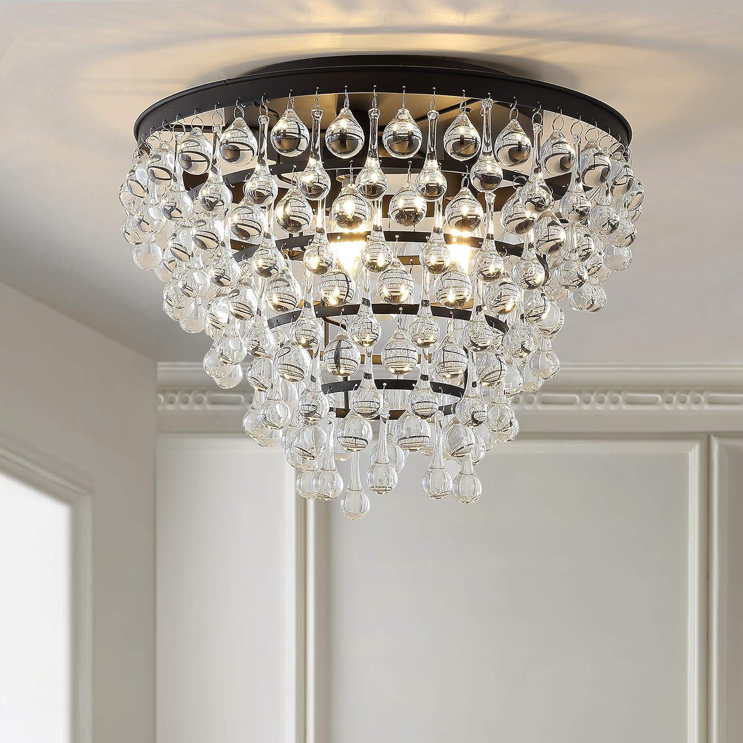 imageJONATHAN Y JYL9030B Toronto 16quot MetalCrystal LED Flush Mount Contemporary Modern Transitional Elegant Office Living Room Family Room Dining Room Bedroom Hallway Foyer ChromeOilRubbed Bronze